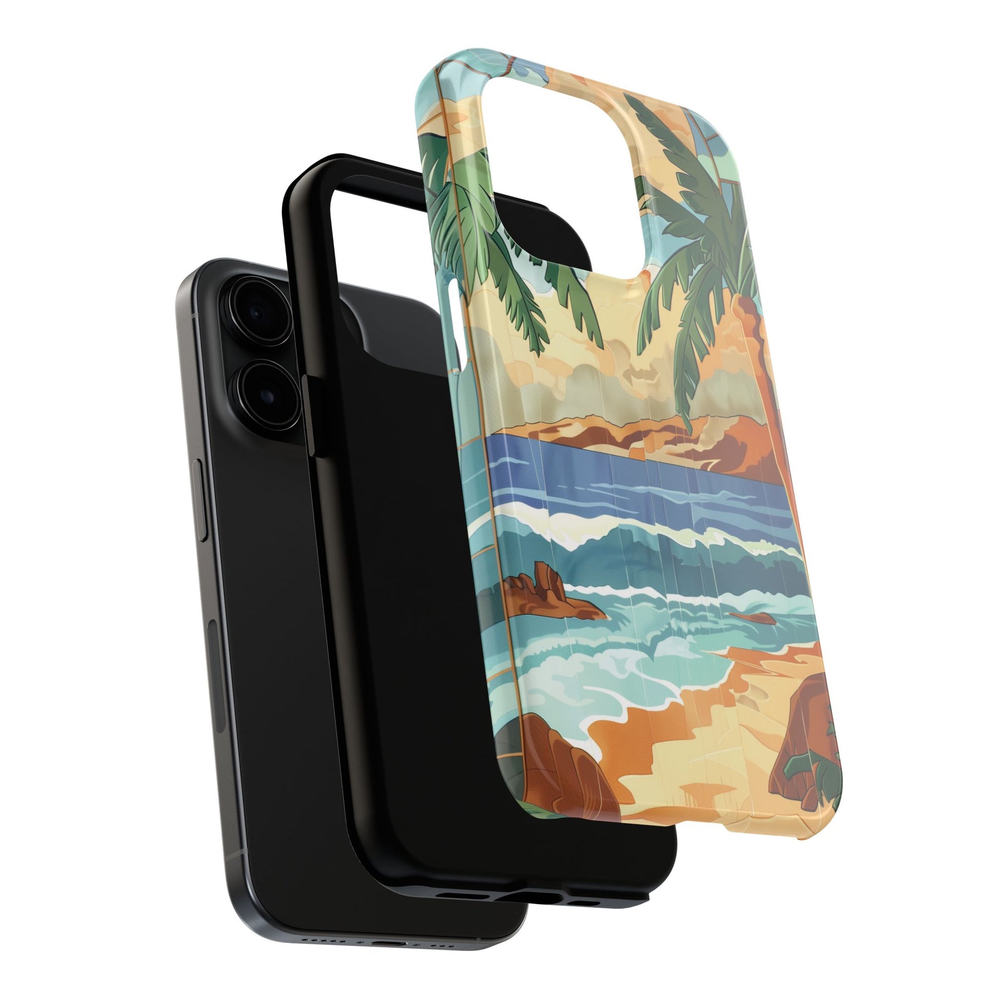 Retro Beach Scene Phone Case, Vintage Tropical Ocean iPhone Case, Summer Beach Phone Cover for iPhone, iphone 15 pro max