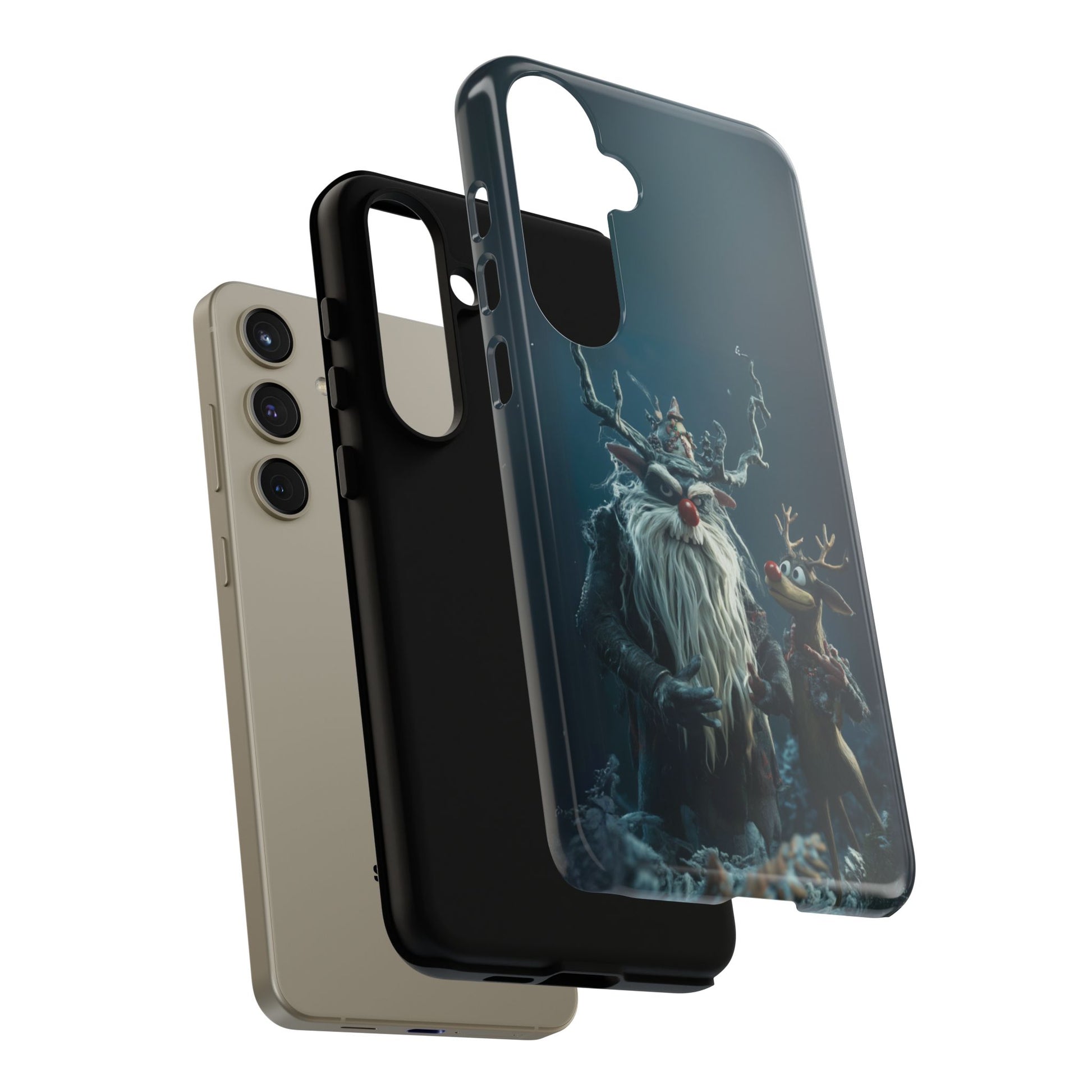 Christmas Rudolph Red Nose Reindeer Krampus Rankin Bass 3D Phone Case Festive Snowflakes iPhone 13 14 15 16 Pro Max Galaxy Pixel