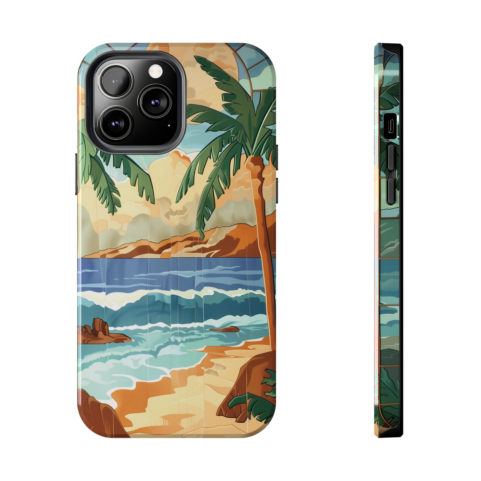Retro Beach Scene Phone Case, Vintage Tropical Ocean iPhone Case, Summer Beach Phone Cover for iPhone, iphone 15 pro max