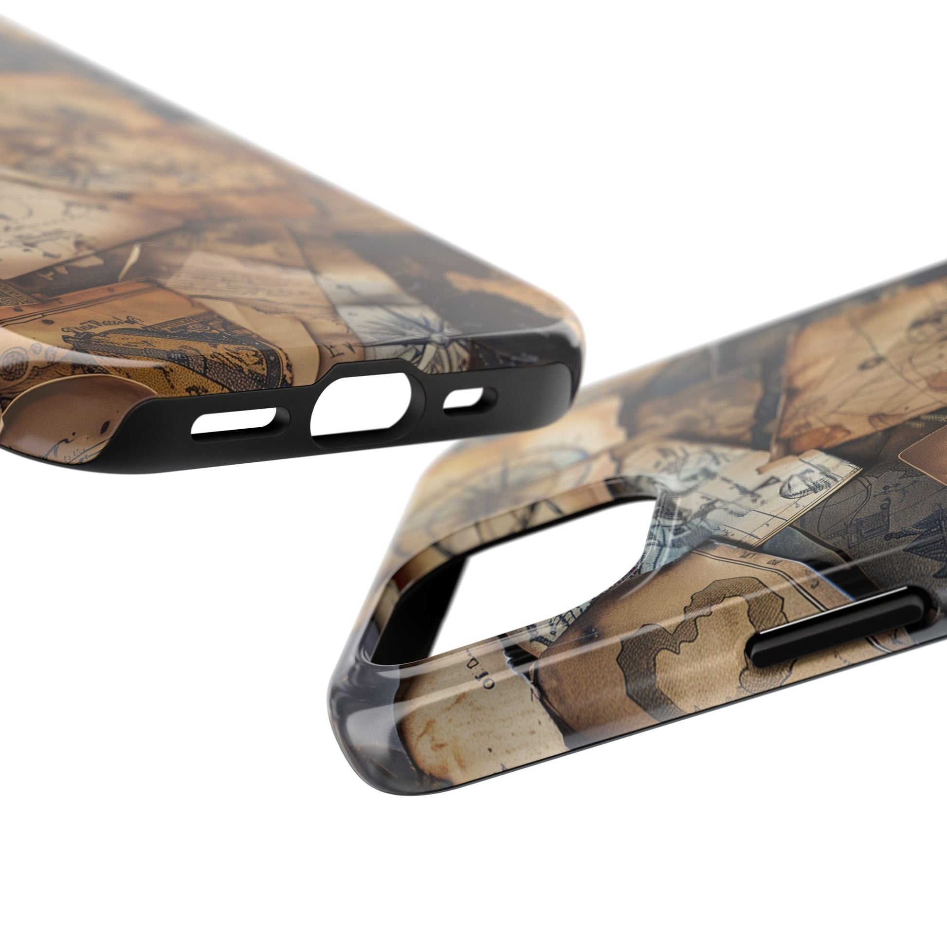 Double Layer Adventure Phone Case - Protective Phone Case Vintage Map and Compass Design - Dual Layer Case with Map Print