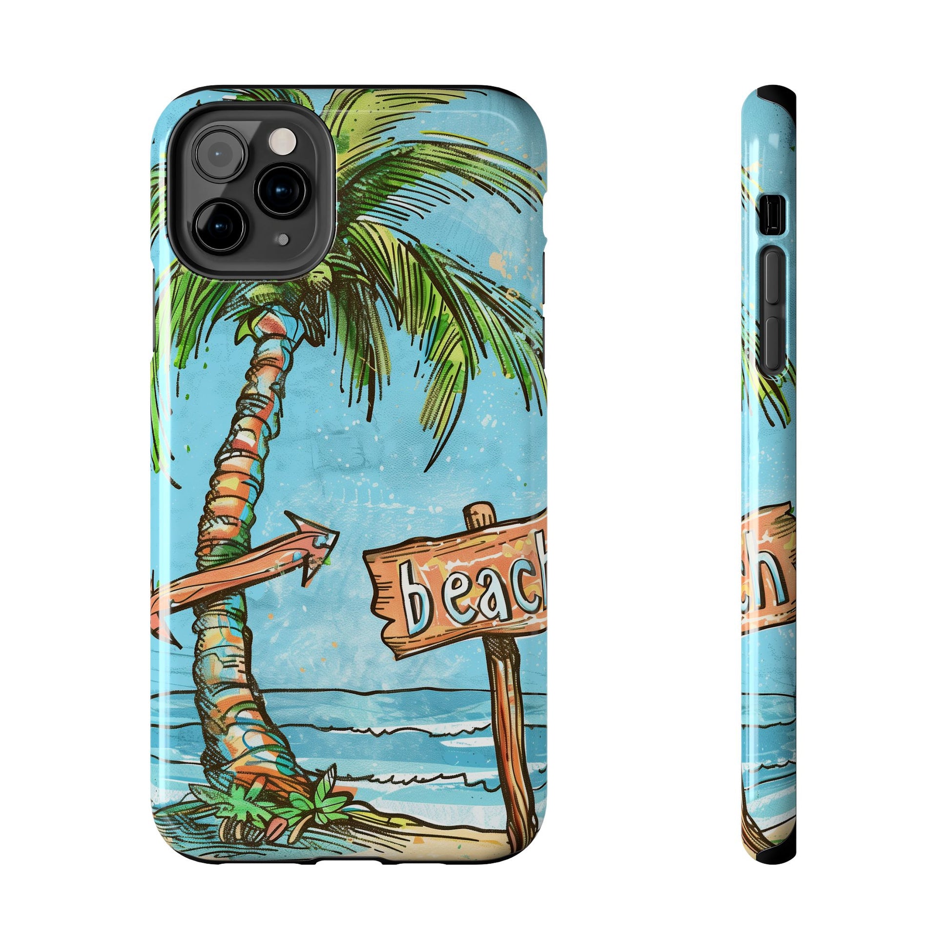 Durable Phone Case with Beach Scene and Palm Tree - Tropical Paradise Protective Cover