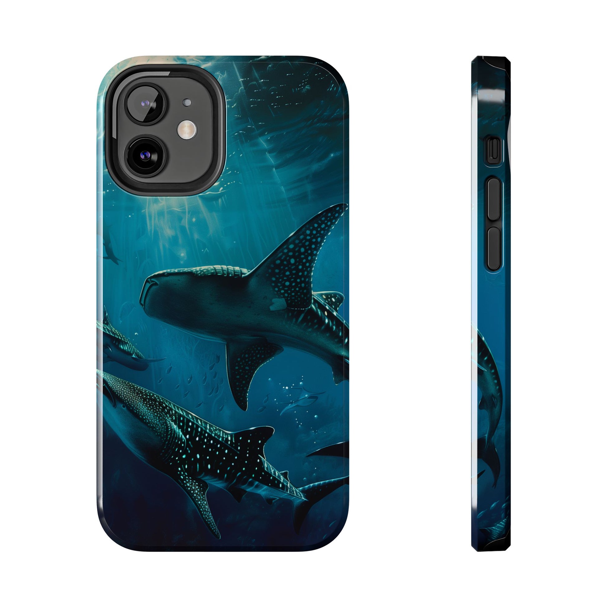 Tranquil Trio: Three Whale Sharks Tough Phone Case