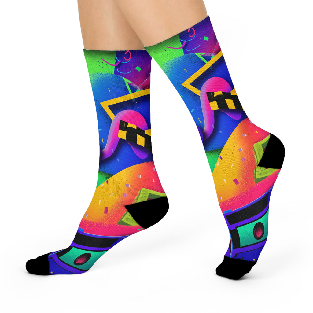 80s Vibe Neon Abstract Super Crew Socks