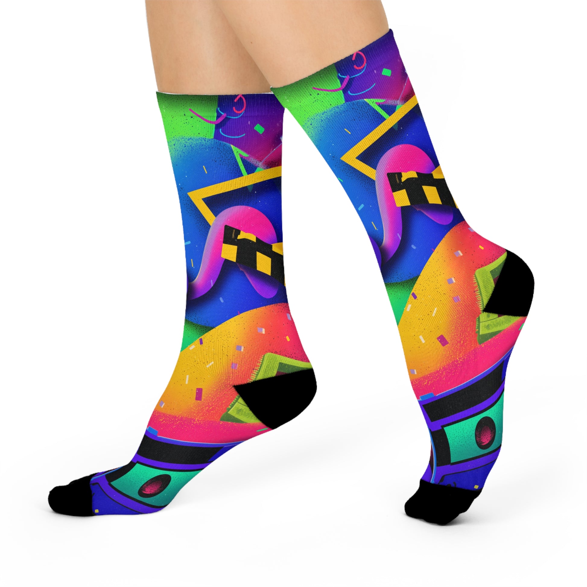 80s Vibe Neon Abstract Super Crew Socks