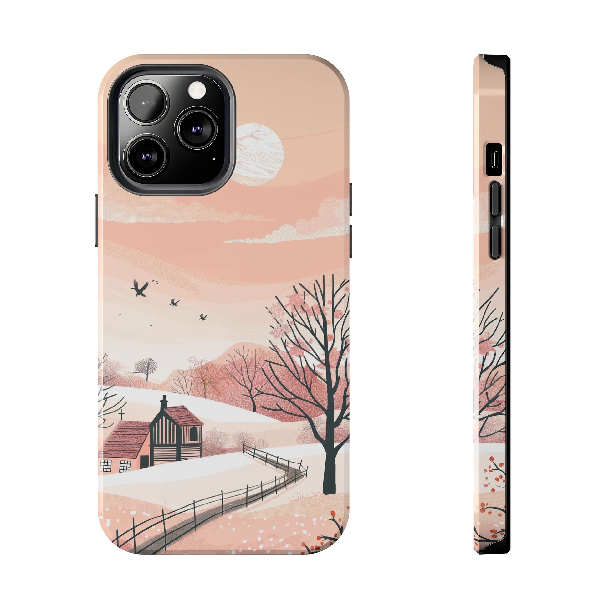 Cottagecore Countryside Sunset Phone Case Cottagecore Aesthetic, Tranquil Pastel Sky Gradient & Silhouette Trees, Whimsical Nature Art Cover