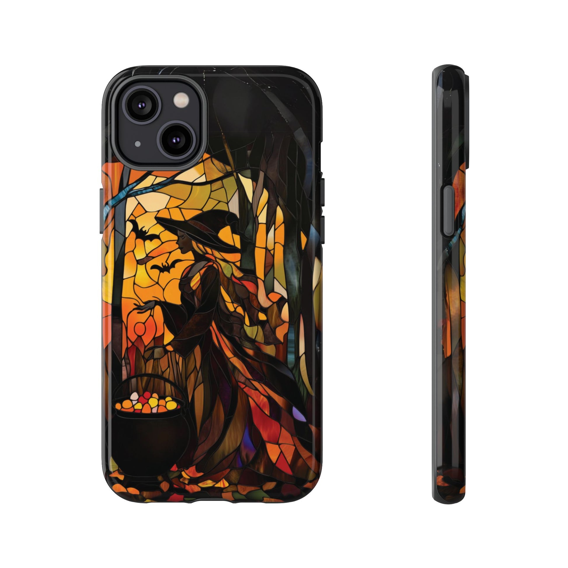 Halloween Witch Stained Glass Effect Dark Academia Spooky Fall Witchy Pumpkin Bats Seasonal Fall Mosaic Case iPhone 13 14 15 16 Pro Max