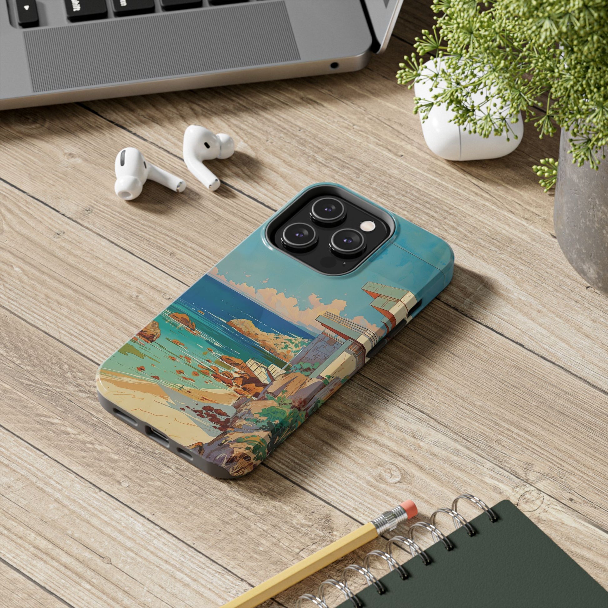 Retro Beach Scene Phone Case, Vintage Tropical Ocean iPhone Case, Summer Beach Phone Cover for iPhone, iphone 15 pro max