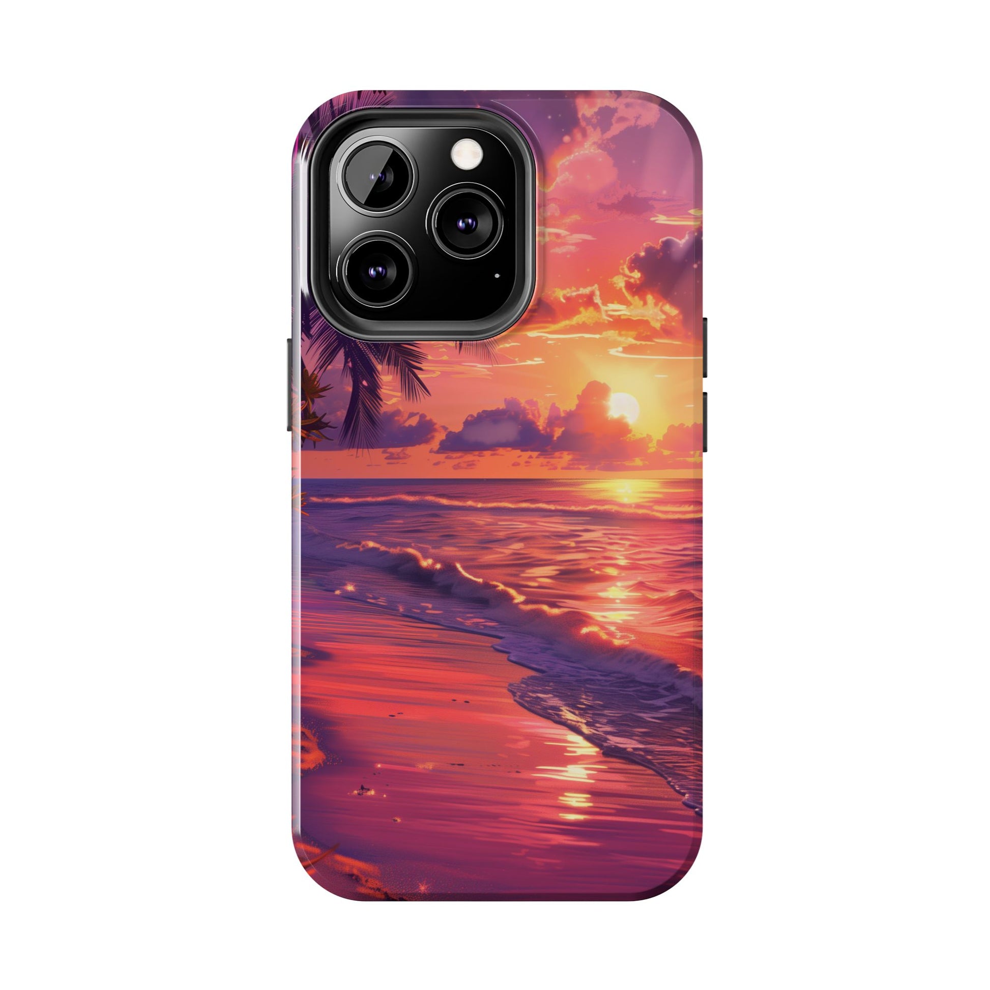 Tough Beach Scene Sunrise - Durable Case Lisa Frank Inspired Beach Art - Vibrant Beach Design - Colorful Phone Case for Beach Lovers