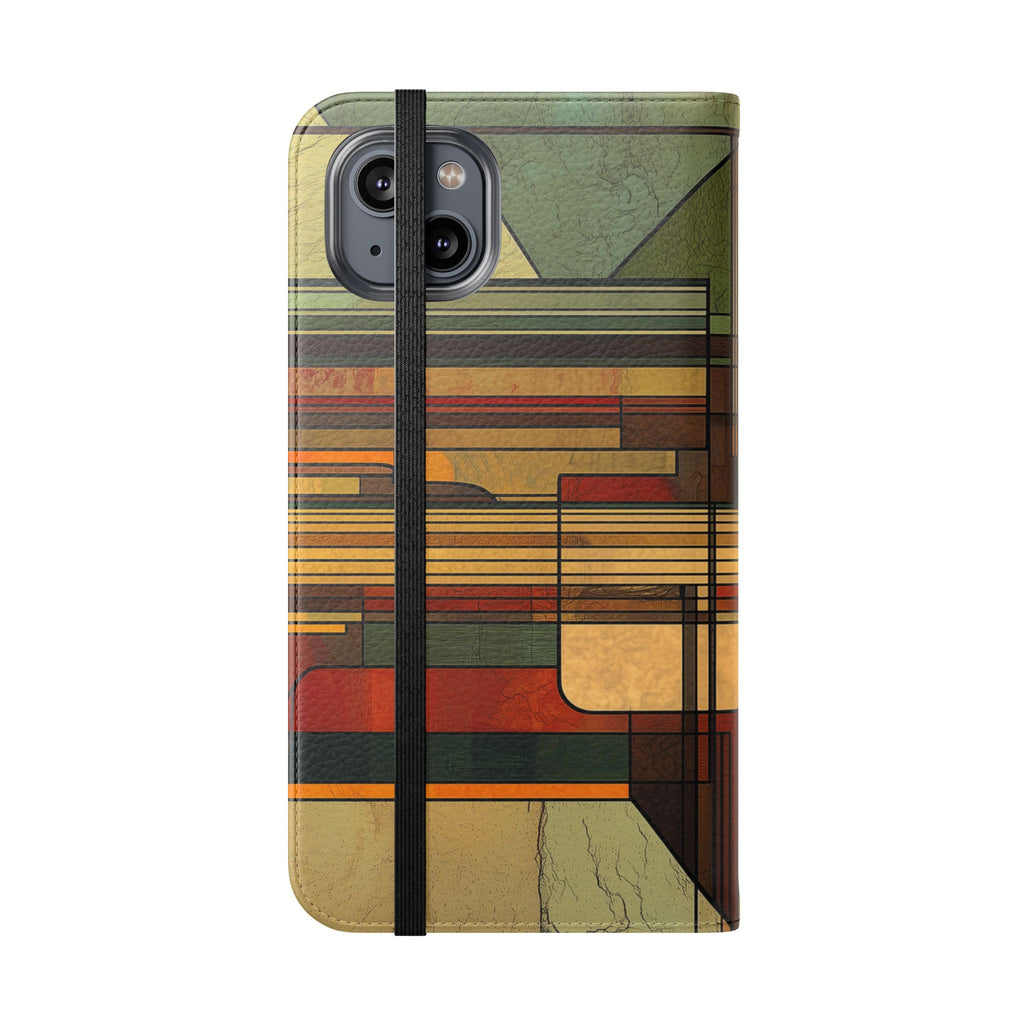 Art Deco Flip Case Prairie Style Stained Glass Inspired by Frank Lloyd Wright, Phone Covers, Colorful Protective Accessories, Unique
