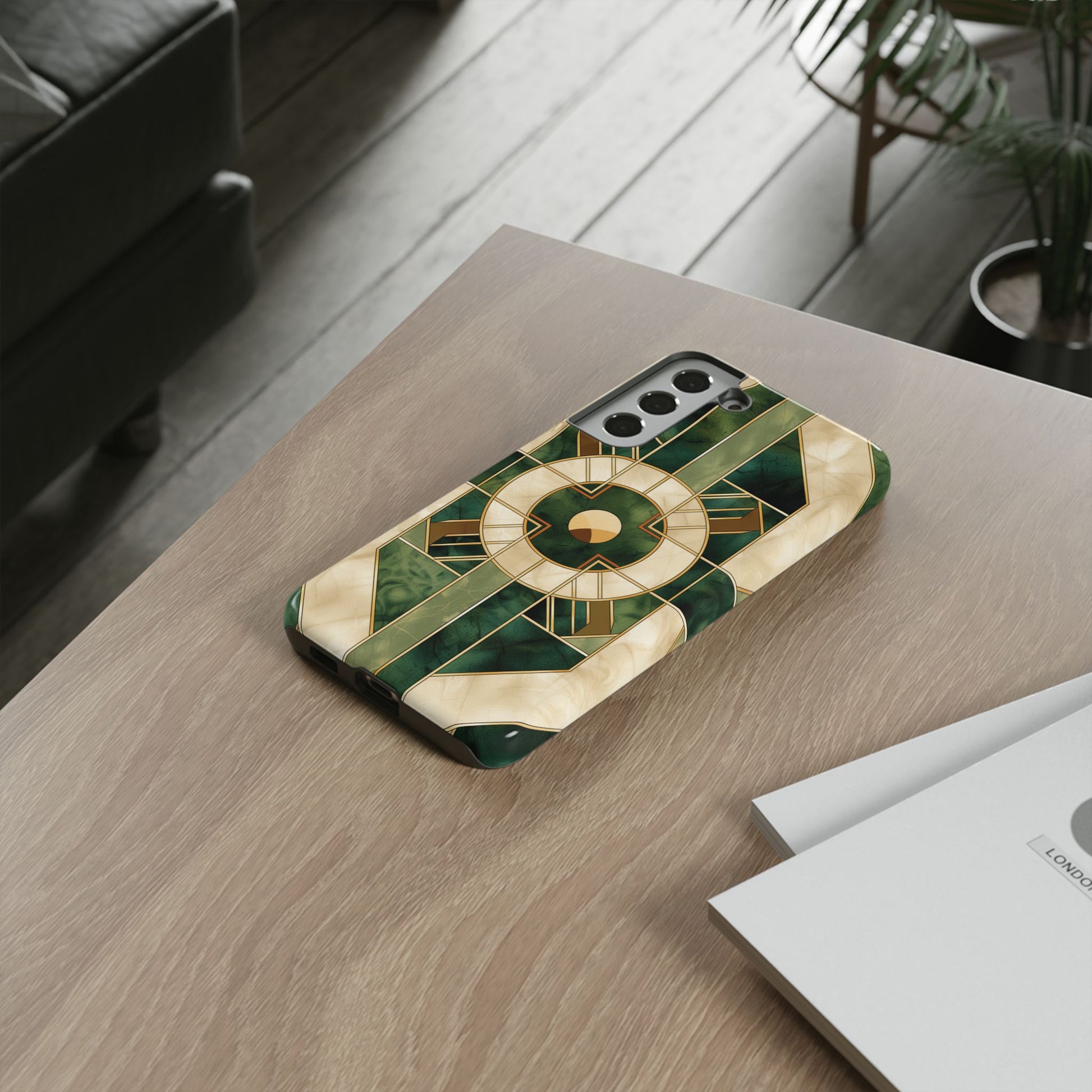 Green Frank Lloyd Wright Inspired Phone Case Geometric Elegance Stained Glass Art Deco Marble Gold 13 14 15 16 iPhone Pro Max Galaxy Pixel
