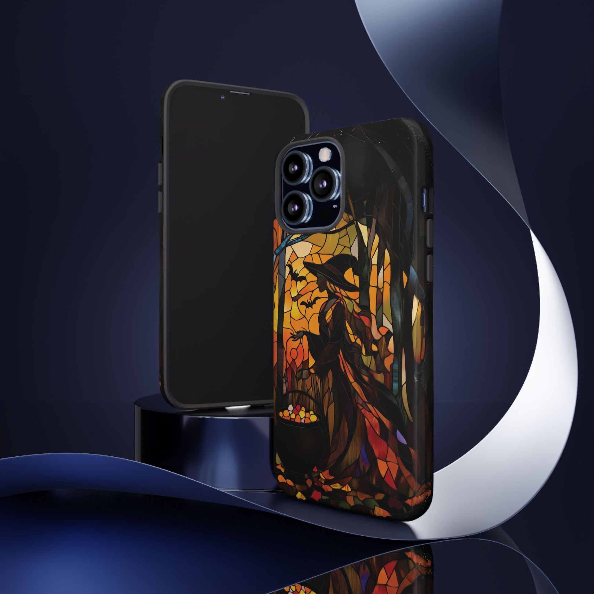 Halloween Witch Stained Glass Effect Dark Academia Spooky Fall Witchy Pumpkin Bats Seasonal Fall Mosaic Case iPhone 13 14 15 16 Pro Max