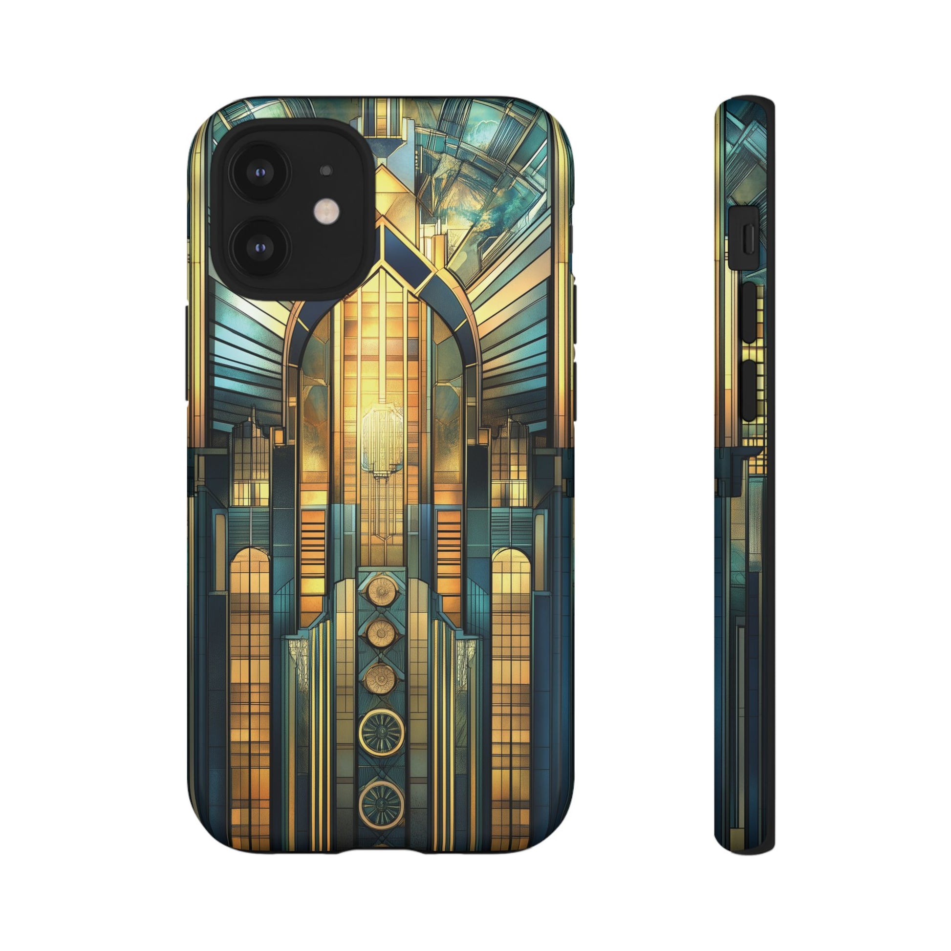 Phone Case Art Deco City Frank Lloyd Wright Teal Gold Protective Covers, Stylish Accessories, Great Gatsby Noir Nouveau iPhone 14 15 16 Pro