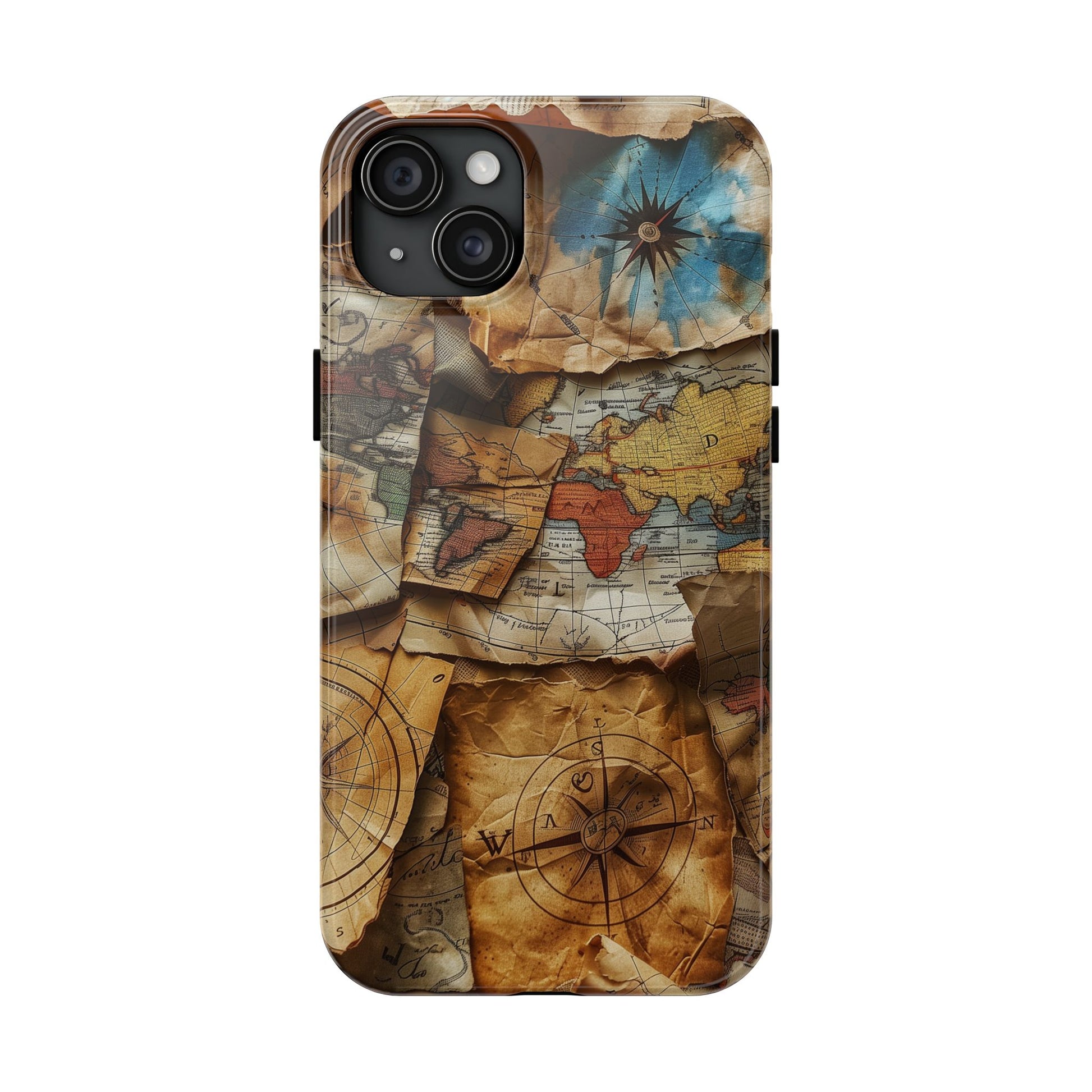 Double Layer Map Phone Case - Protective Phone Case Vintage Map Design - Durable Dual Layer Case with Map Print - Travel Inspired Phone Case
