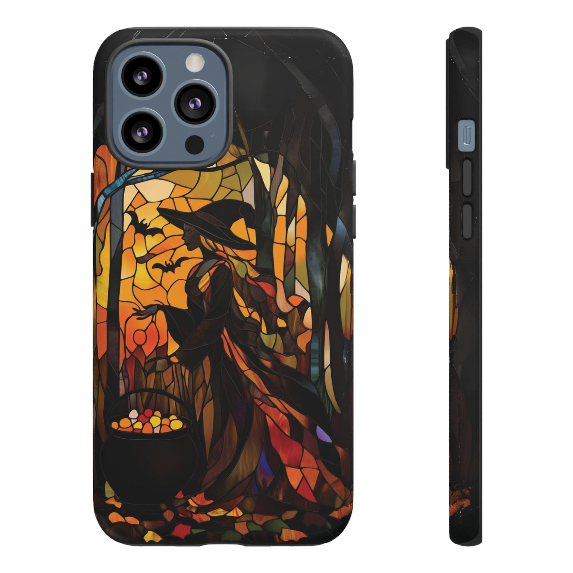 Halloween Witch Stained Glass Effect Dark Academia Spooky Fall Witchy Pumpkin Bats Seasonal Fall Mosaic Case iPhone 13 14 15 16 Pro Max