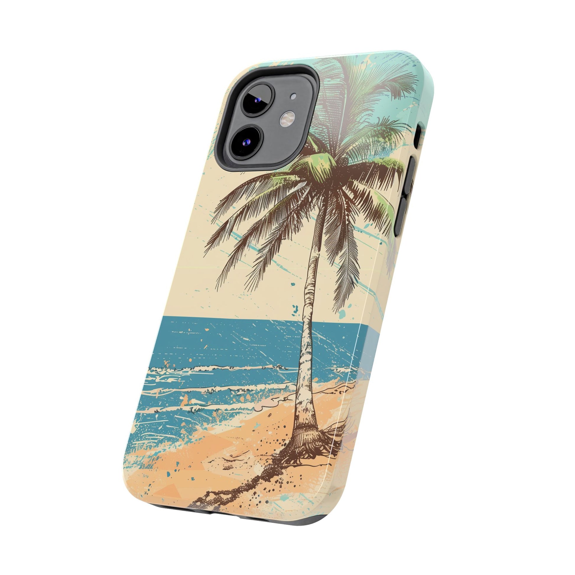 Retro Beach Scene Phone Case, Vintage Tropical Ocean iPhone Case, Summer Beach Phone Cover for iPhone, iphone 15 pro max
