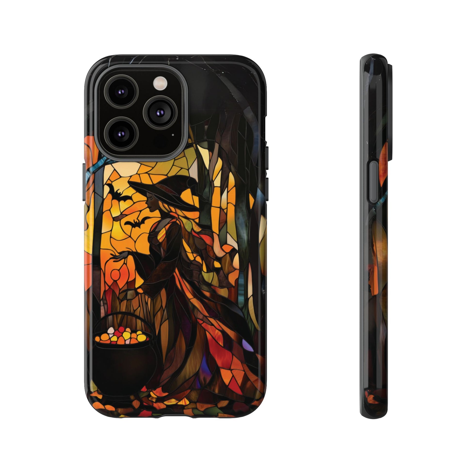 Halloween Witch Stained Glass Effect Dark Academia Spooky Fall Witchy Pumpkin Bats Seasonal Fall Mosaic Case iPhone 13 14 15 16 Pro Max