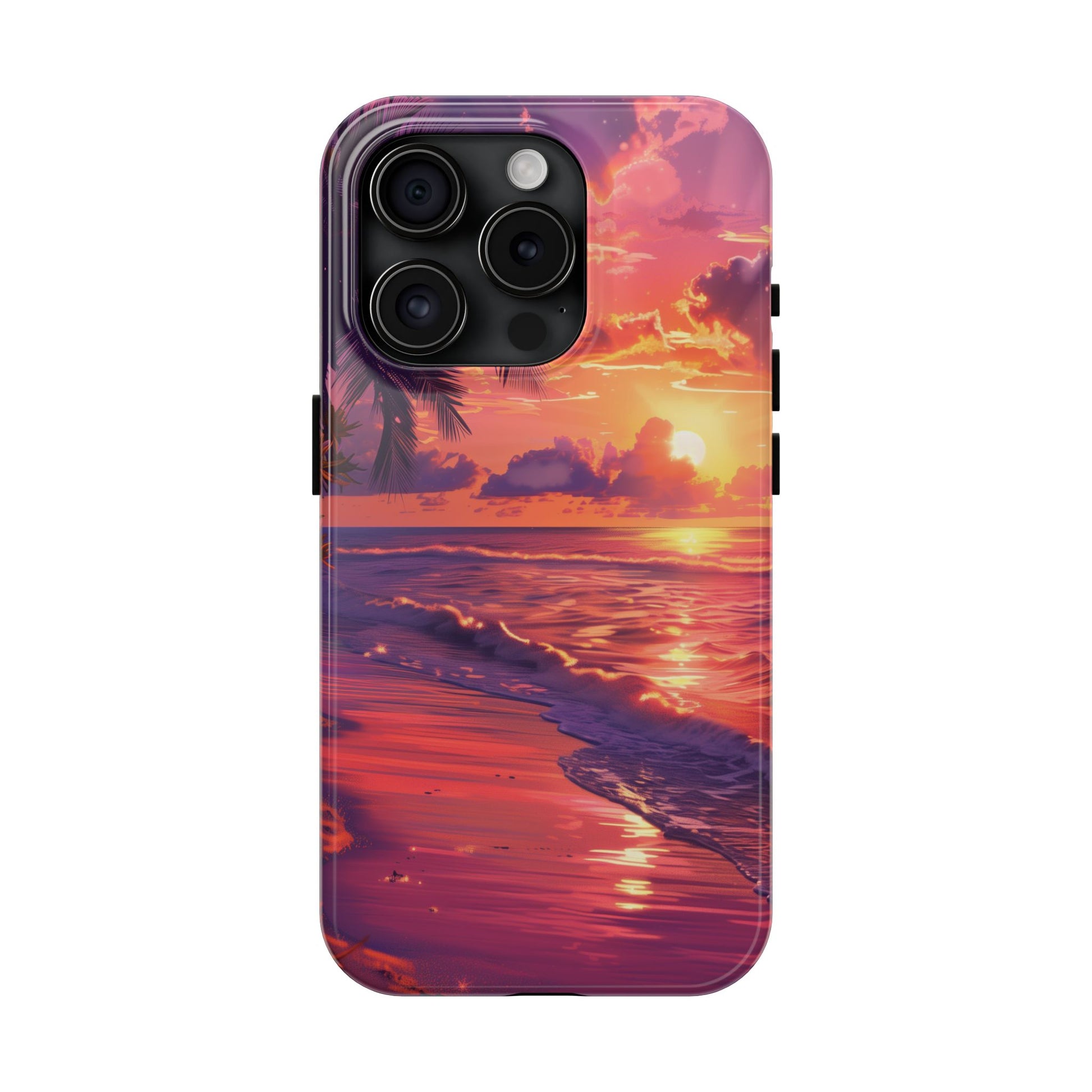 Tough Beach Scene Sunrise - Durable Case Lisa Frank Inspired Beach Art - Vibrant Beach Design - Colorful Phone Case for Beach Lovers