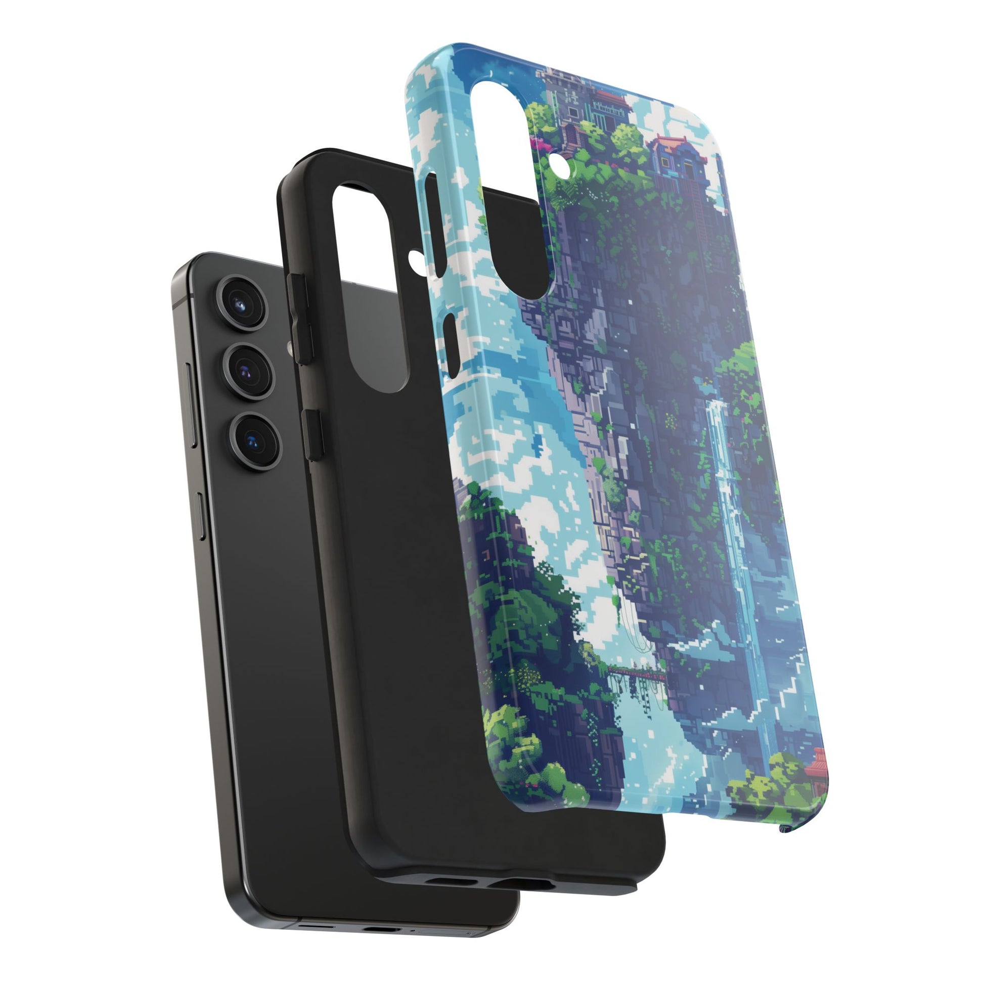 Pixel Art Video Game Landscapes Phone Case, Retro Gaming Pixelated Design, Geeky Gamer Phone Cover, Unique Video Game Art Accessories