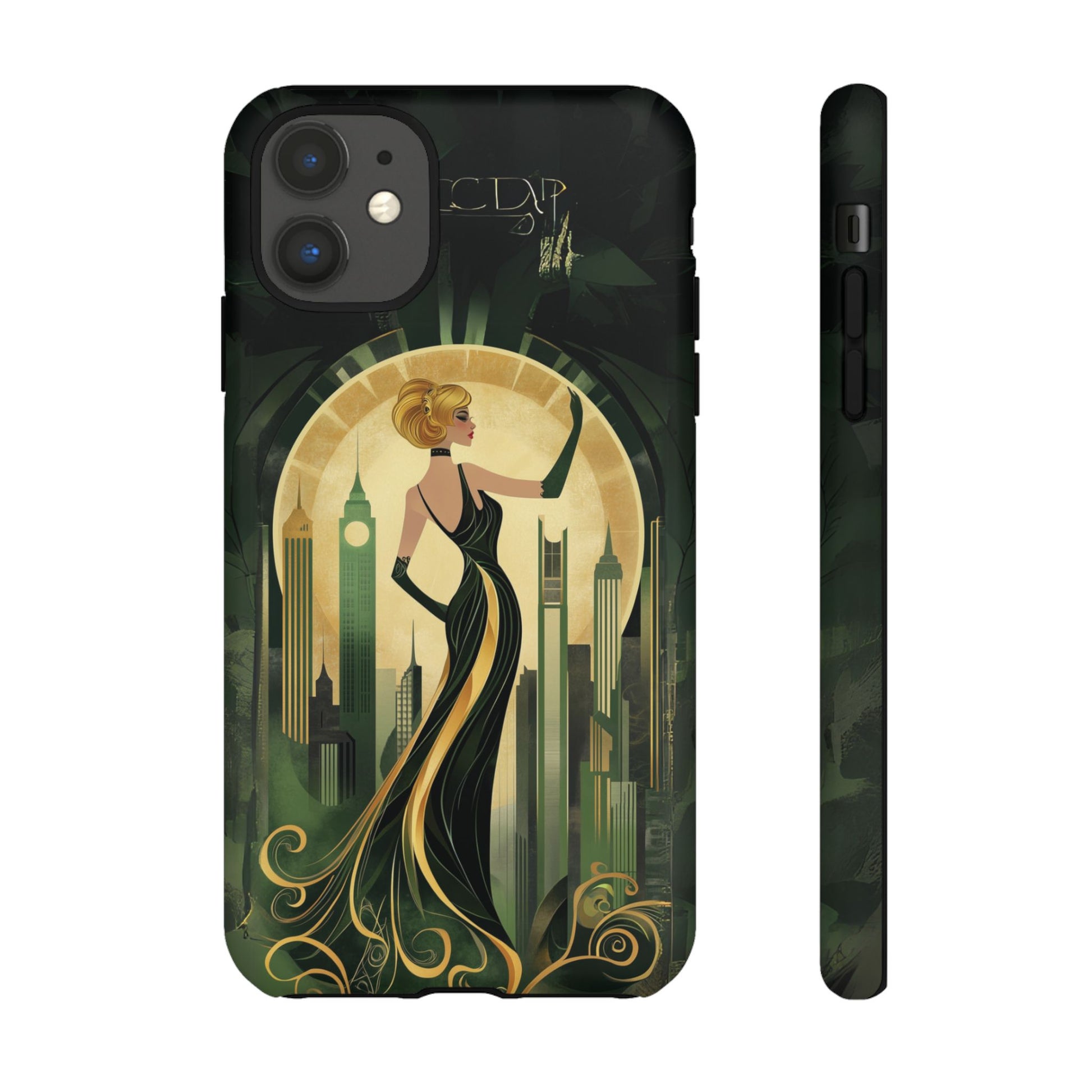 Emerald City Art Deco Flapper Woman Phone Case 1920s Art Nouveau Design in Emerald & Gold Alphonse Mucha Style Gatsby Style Poster