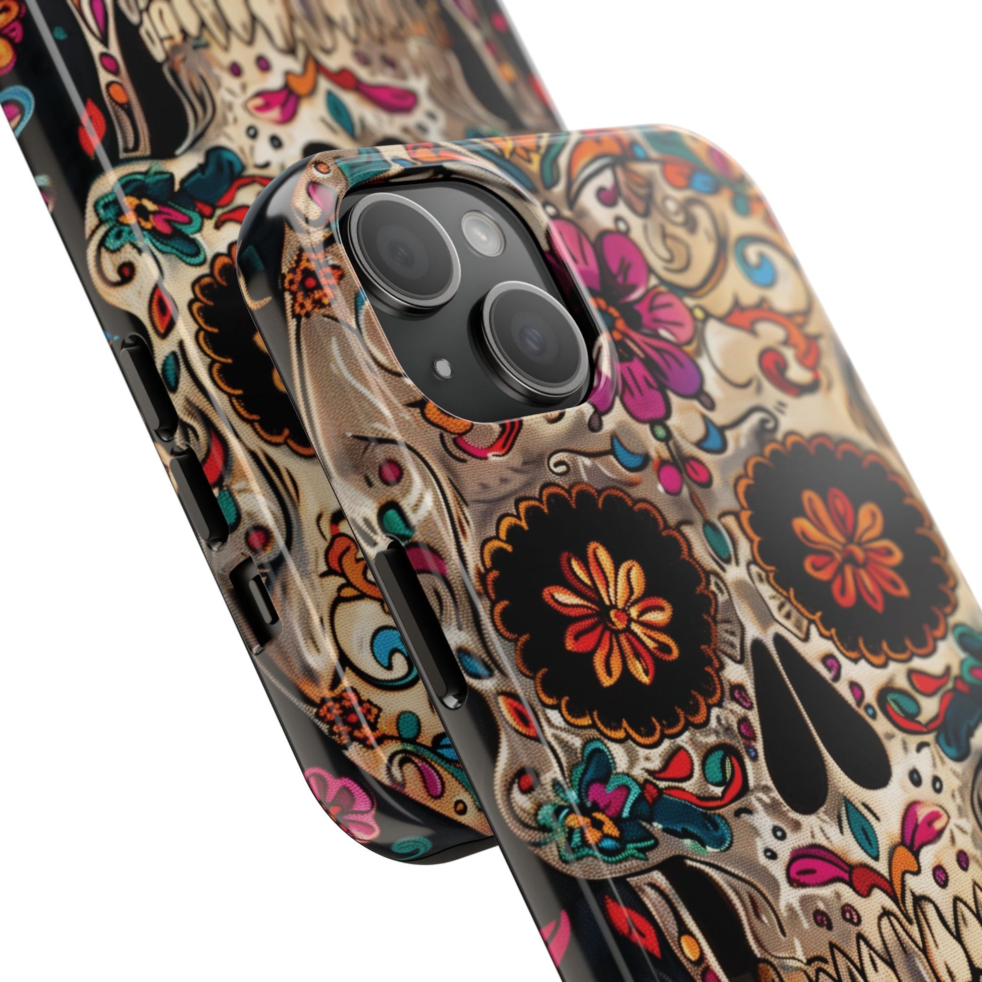 Sugar Skull Phone Case Flowers and Skeletons, Halloween Cottagecore Day of the Dead, Dia de Los Muertos Gothic, iPhone 15 Spooky Case