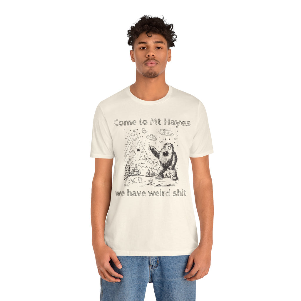 Alien Conspiracy Unisex Tee, Bigfoot Mountain Sketch Shirt, UFO Weird Stuff Tshirt, California Men's Top, Space Extraterrestrial Shirt