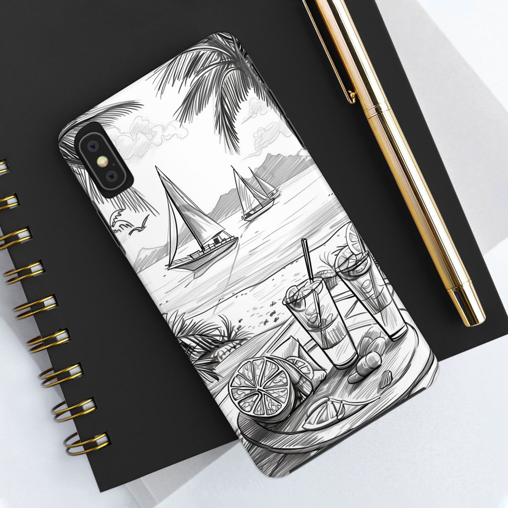 Beach Vibes Phone Case: Hand-Drawn Tiki Drinks & Tropical Paradise Design