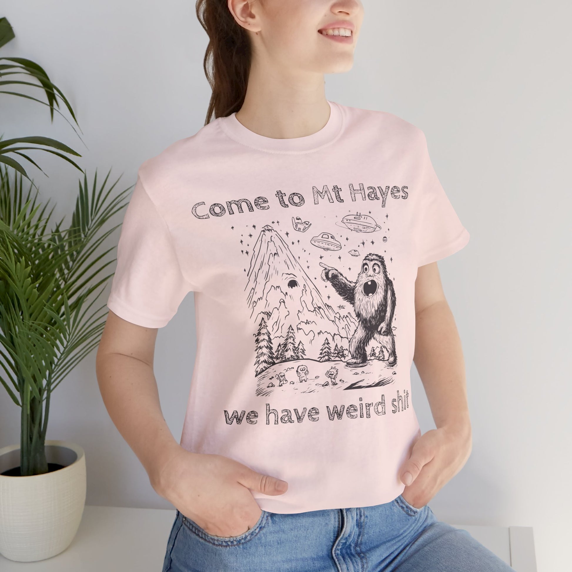 Alien Conspiracy Unisex Tee, Bigfoot Mountain Sketch Shirt, UFO Weird Stuff Tshirt, California Men's Top, Space Extraterrestrial Shirt