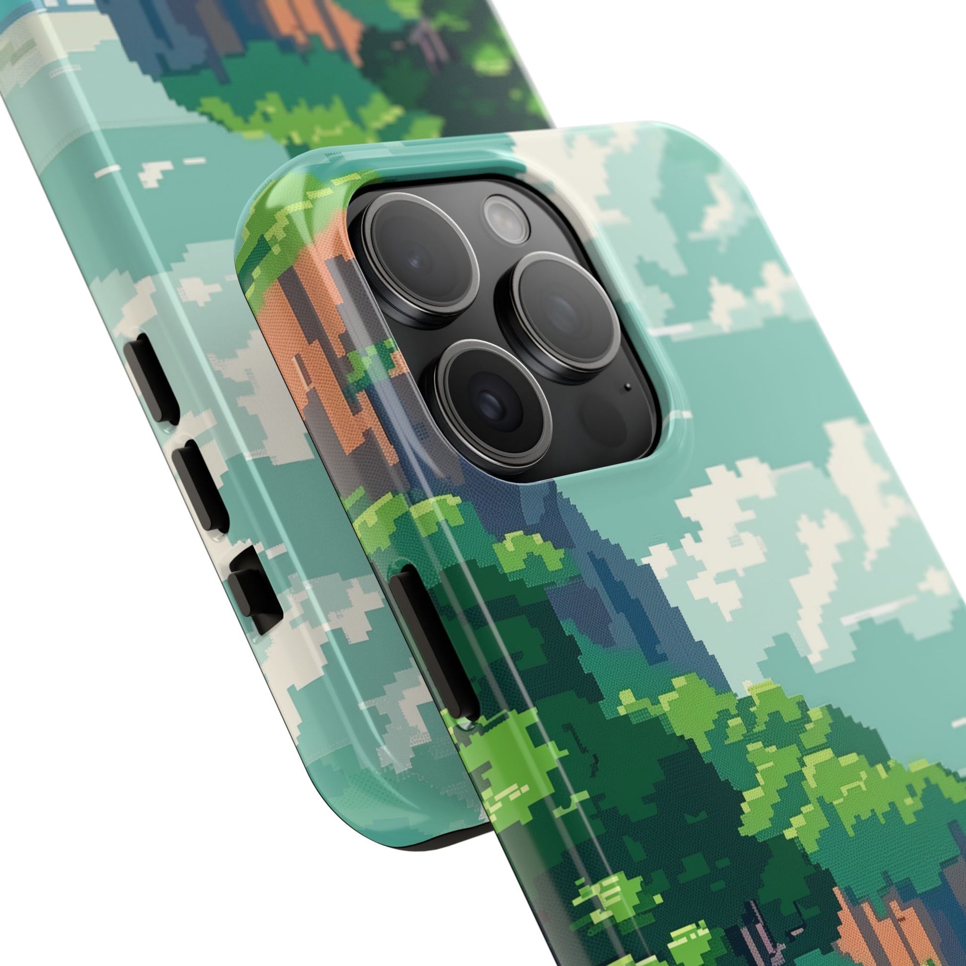 Pixel Art Video Game Landscapes Phone Case, Retro Gaming Pixelated Design, Geeky Gamer Phone Cover, Unique Video Game Art Accessories