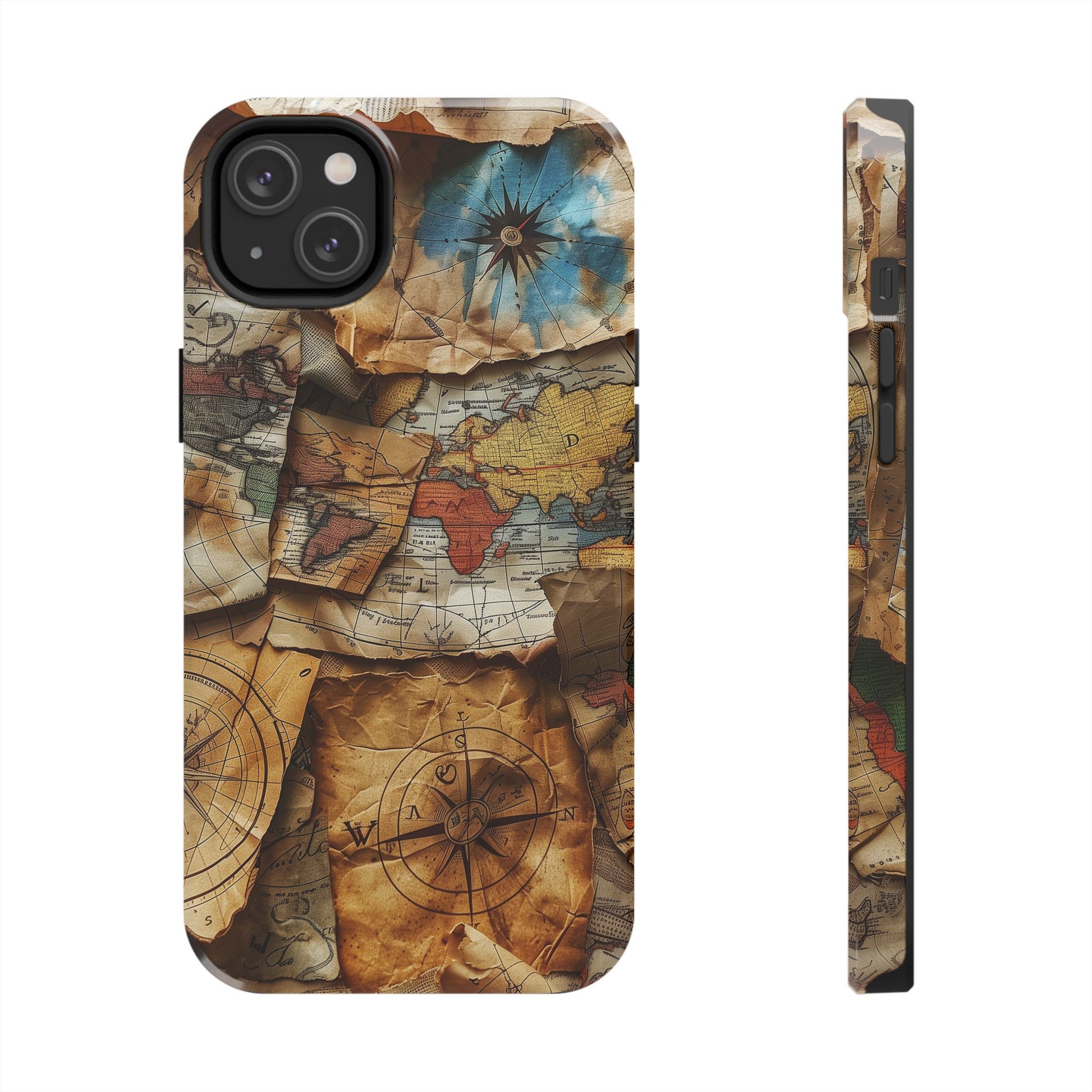 Double Layer Map Phone Case - Protective Phone Case Vintage Map Design - Durable Dual Layer Case with Map Print - Travel Inspired Phone Case