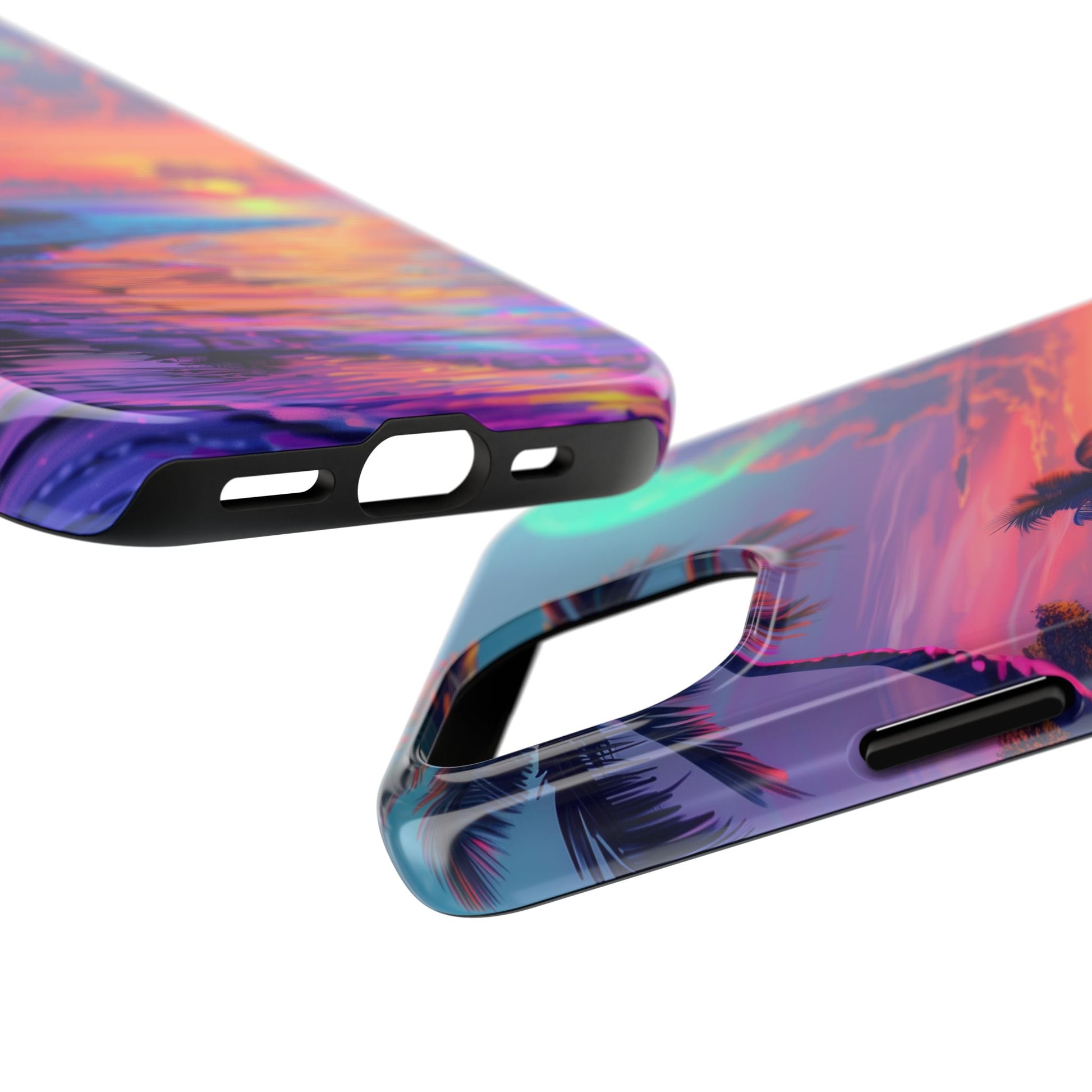 Tough Beach Scene Phone Case - Durable Phone Cover with Lisa Frank Inspired Beach Art - Protective Case with Vibrant Beach Design