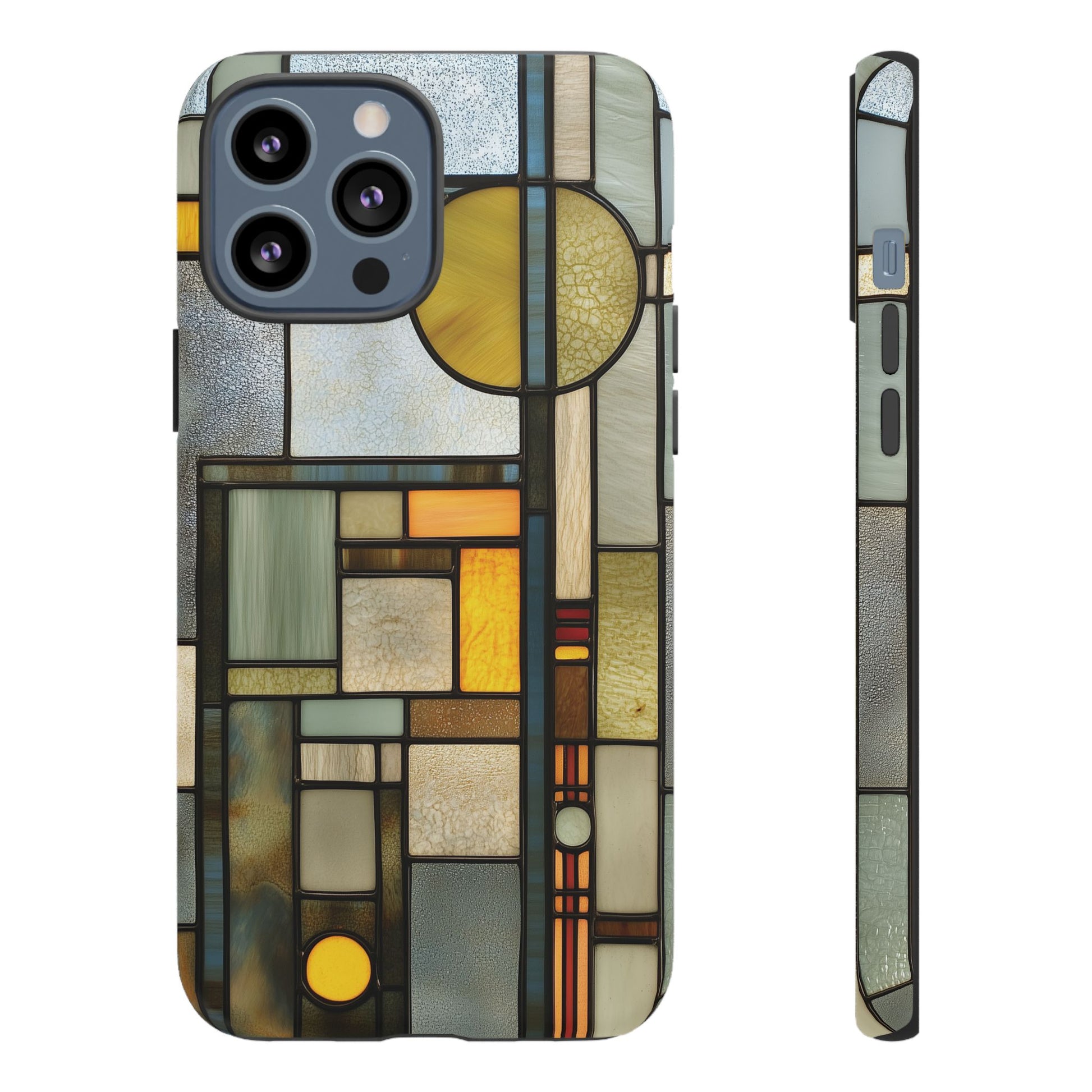 Green Art Deco Stained Glass Phone Case Frank Lloyd Wright Cottage Core Usonian Prairie Style Geometric Stylish  iPhone 14 15 16 Pro
