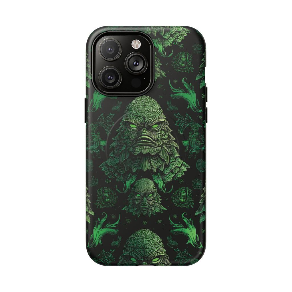 Halloween Lagoon Creature Black and Green Iphone Wireless Charging Case