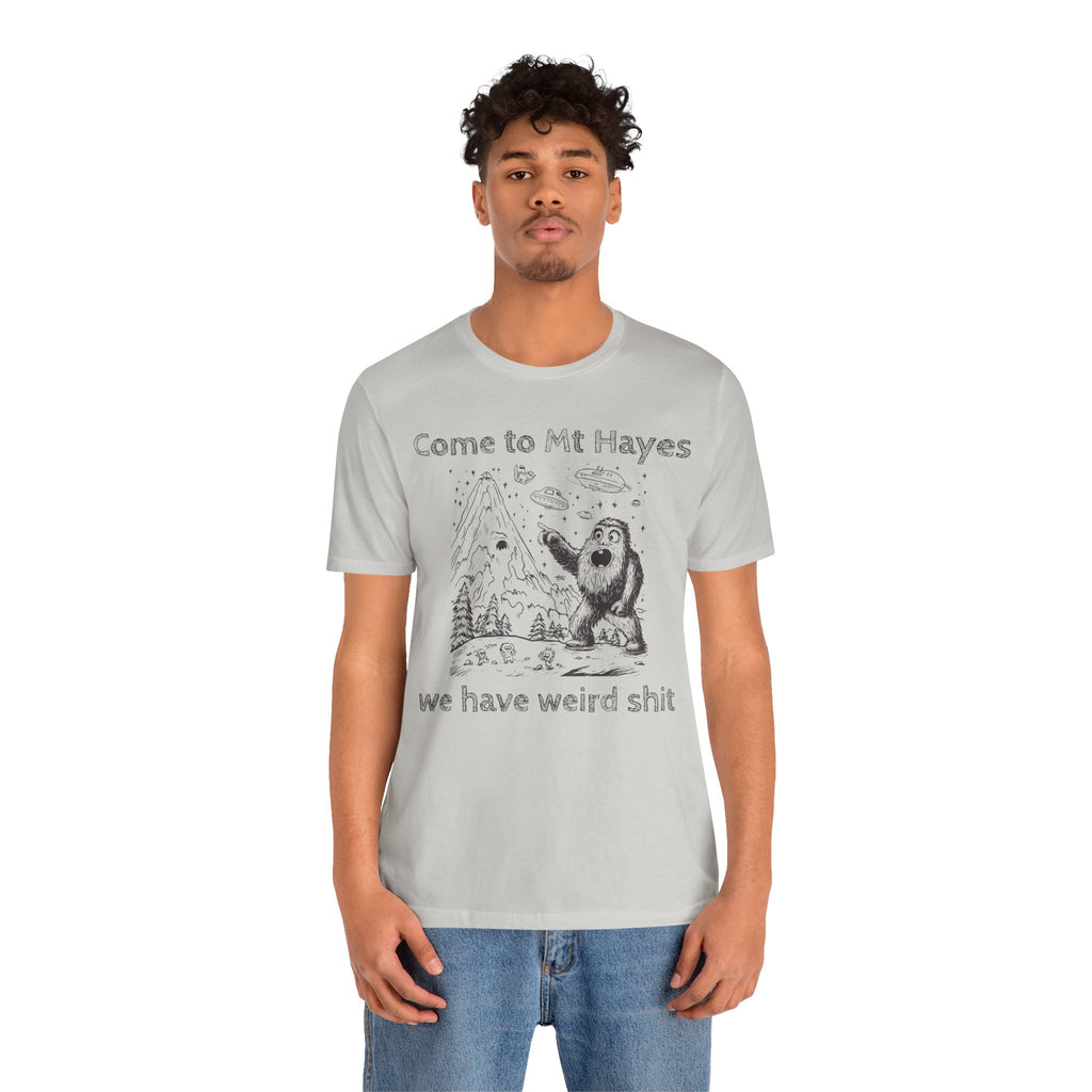 Alien Conspiracy Unisex Tee, Bigfoot Mountain Sketch Shirt, UFO Weird Stuff Tshirt, California Men's Top, Space Extraterrestrial Shirt