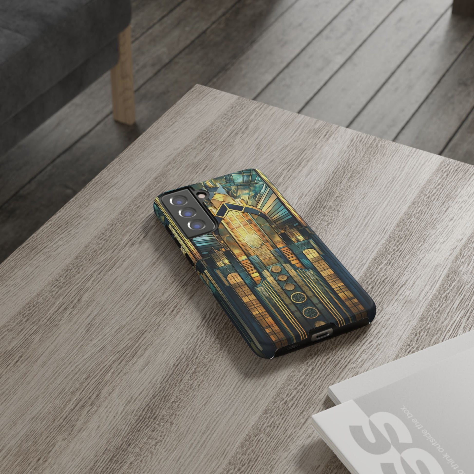 Phone Case Art Deco City Frank Lloyd Wright Teal Gold Protective Covers, Stylish Accessories, Great Gatsby Noir Nouveau iPhone 14 15 16 Pro