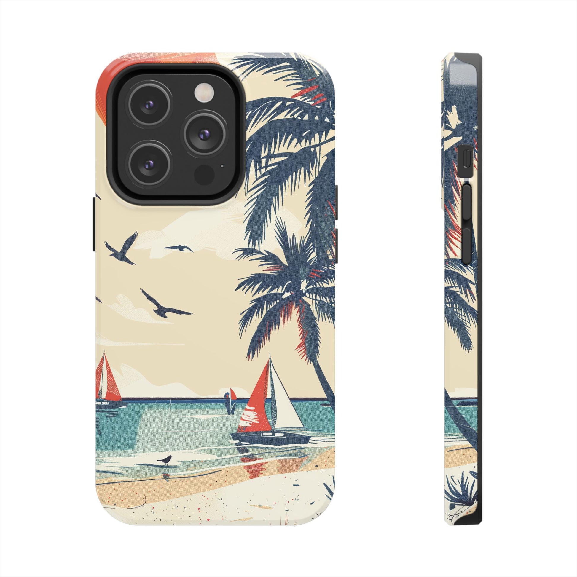 Retro Beach Scene Phone Case, Vintage Tropical Ocean iPhone Case, Summer Beach Phone Cover for iPhone, iphone 15 pro max