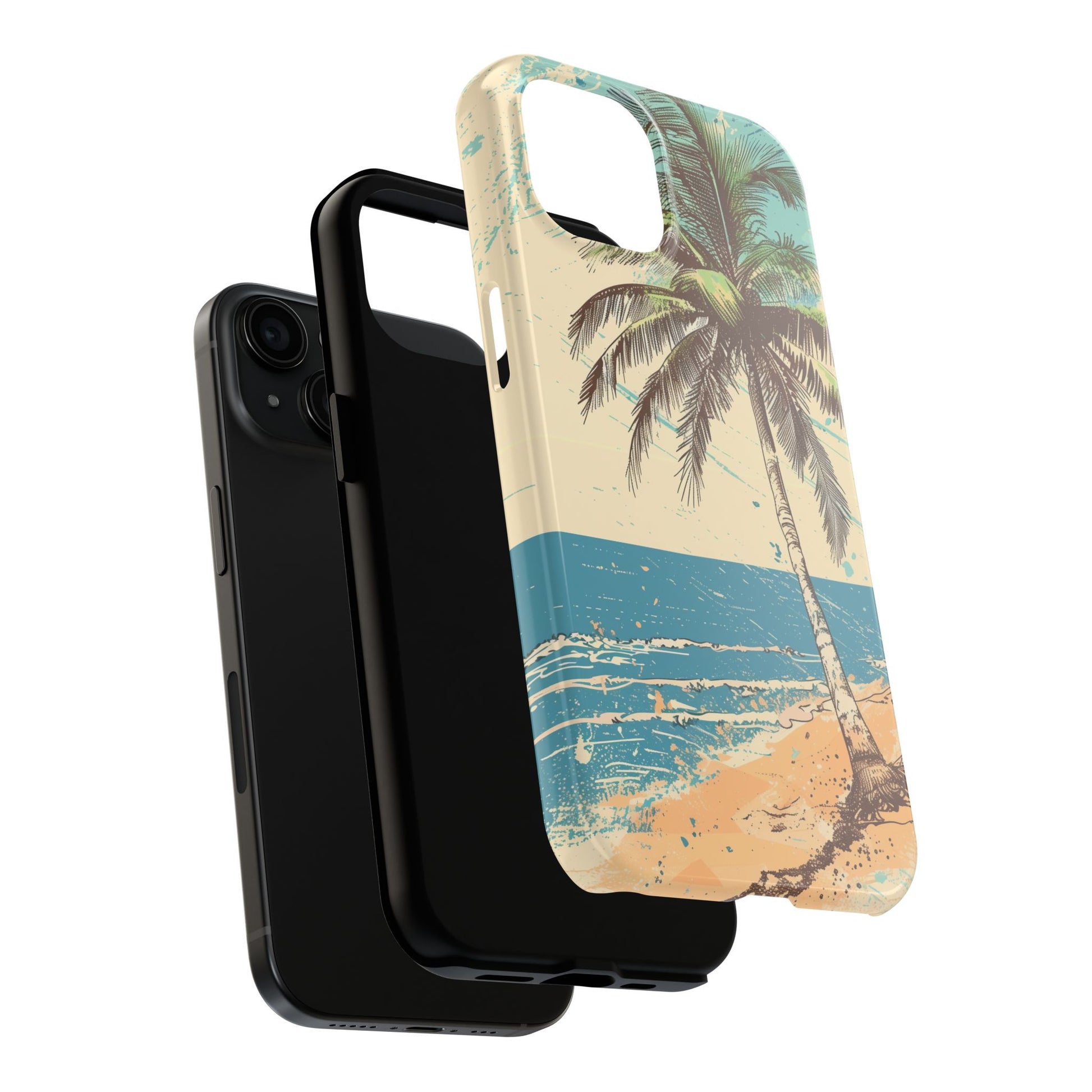 Retro Beach Scene Phone Case, Vintage Tropical Ocean iPhone Case, Summer Beach Phone Cover for iPhone, iphone 15 pro max