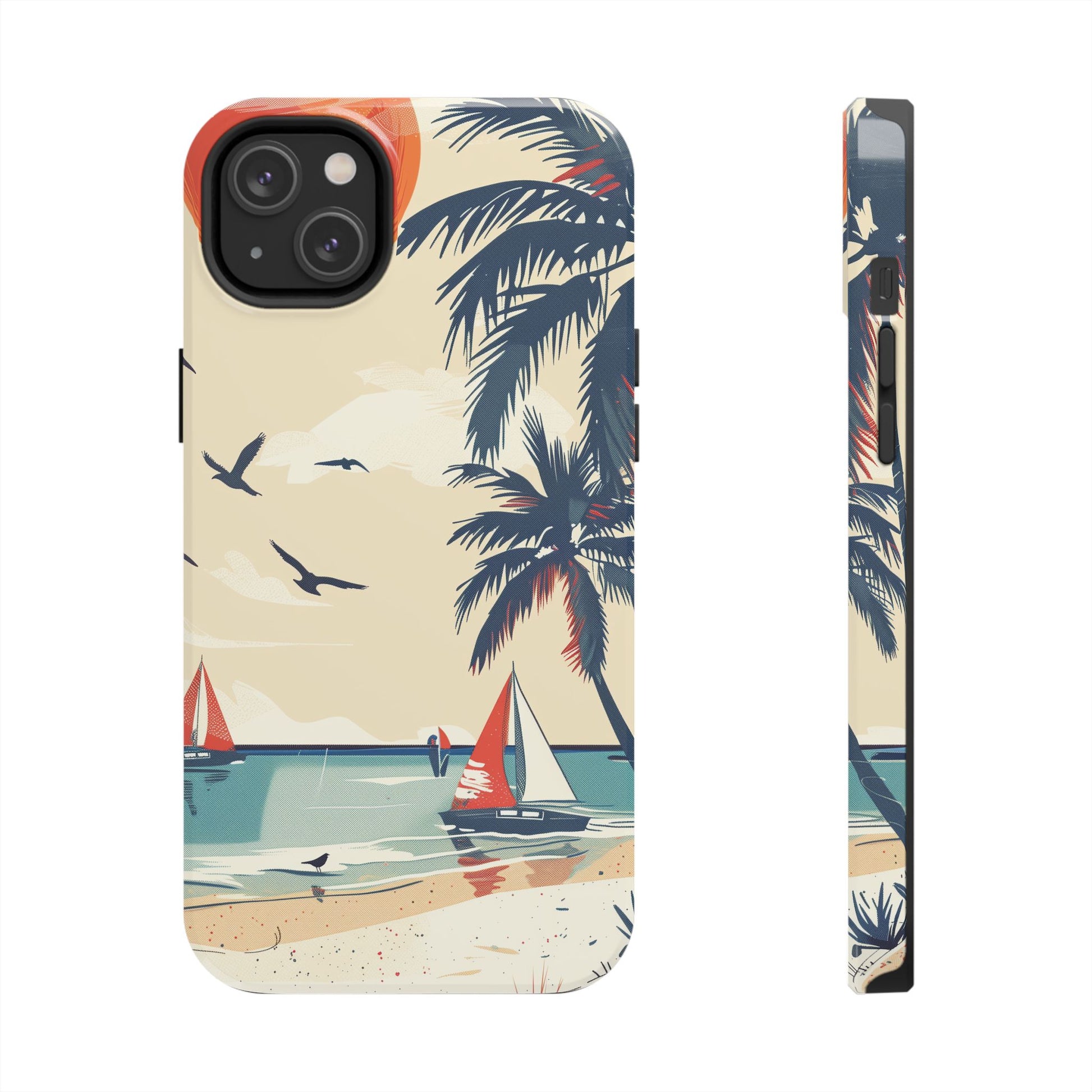Retro Beach Scene Phone Case, Vintage Tropical Ocean iPhone Case, Summer Beach Phone Cover for iPhone, iphone 15 pro max