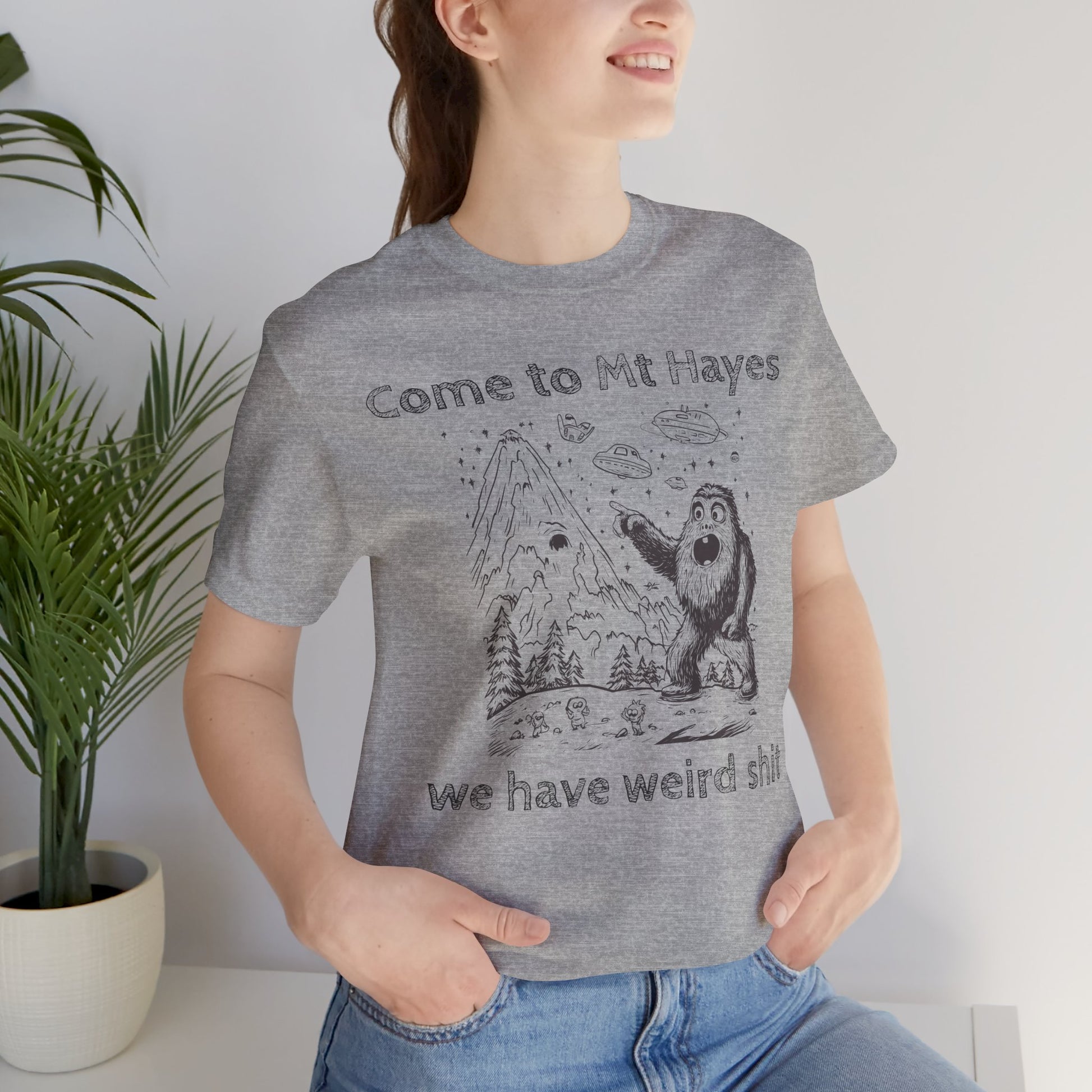Alien Conspiracy Unisex Tee, Bigfoot Mountain Sketch Shirt, UFO Weird Stuff Tshirt, California Men's Top, Space Extraterrestrial Shirt