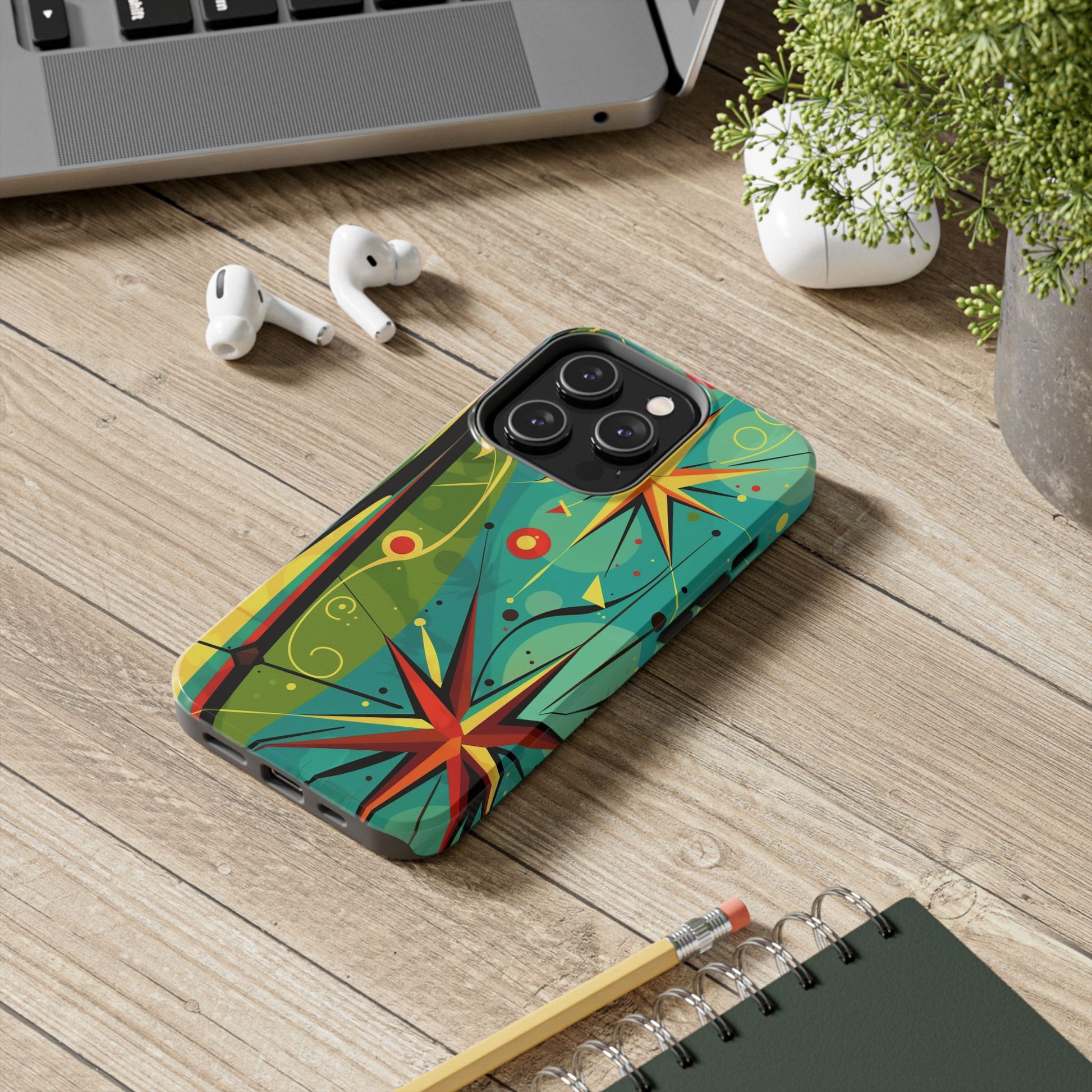 Mid Century Modern Star Design Phone Case, Earth Tone Colors, Retro Style Smartphone Cover, Vintage Phone Case, iPhone 14 Case, Apple iPhone