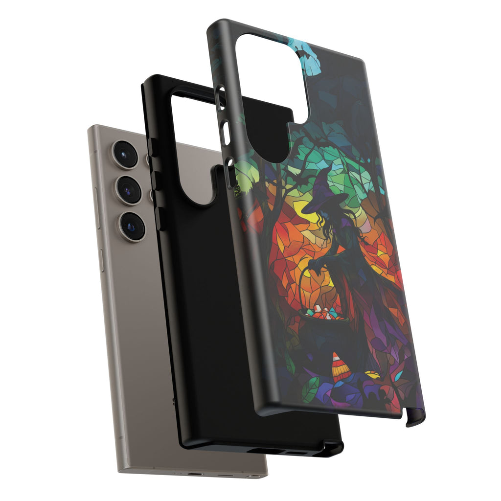 Halloween Witch Stained Glass Dark Academia Spooky Fall Witchy Pumpkin Bats Seasonal Fall Mosaic Case iPhone 13 14 15 16 Pro Max