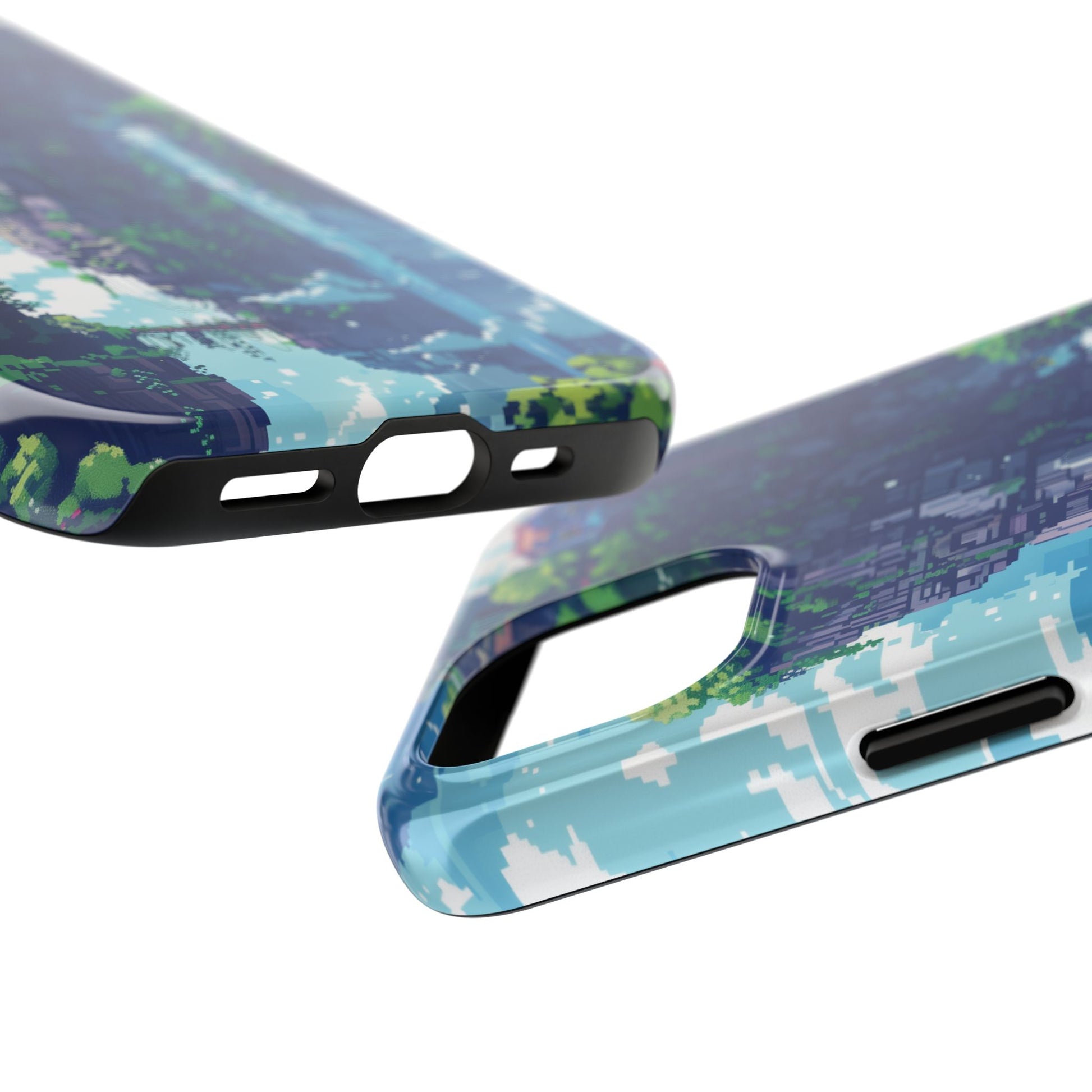 Pixel Art Video Game Landscapes Phone Case, Retro Gaming Pixelated Design, Geeky Gamer Phone Cover, Unique Video Game Art Accessories