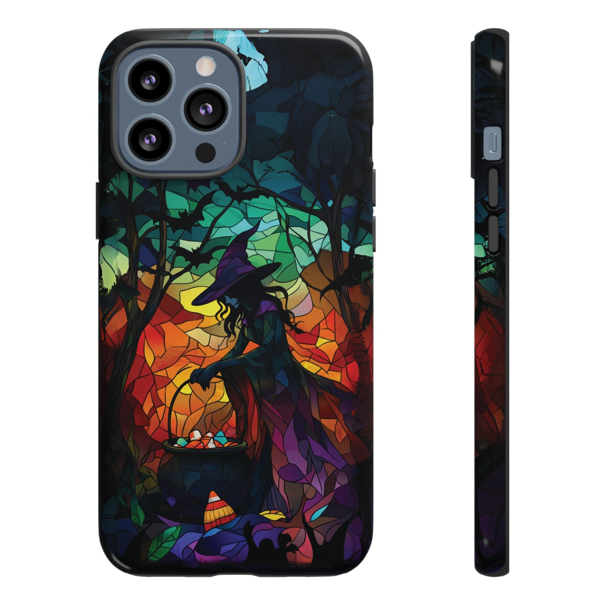 Halloween Witch Stained Glass Dark Academia Spooky Fall Witchy Pumpkin Bats Seasonal Fall Mosaic Case iPhone 13 14 15 16 Pro Max