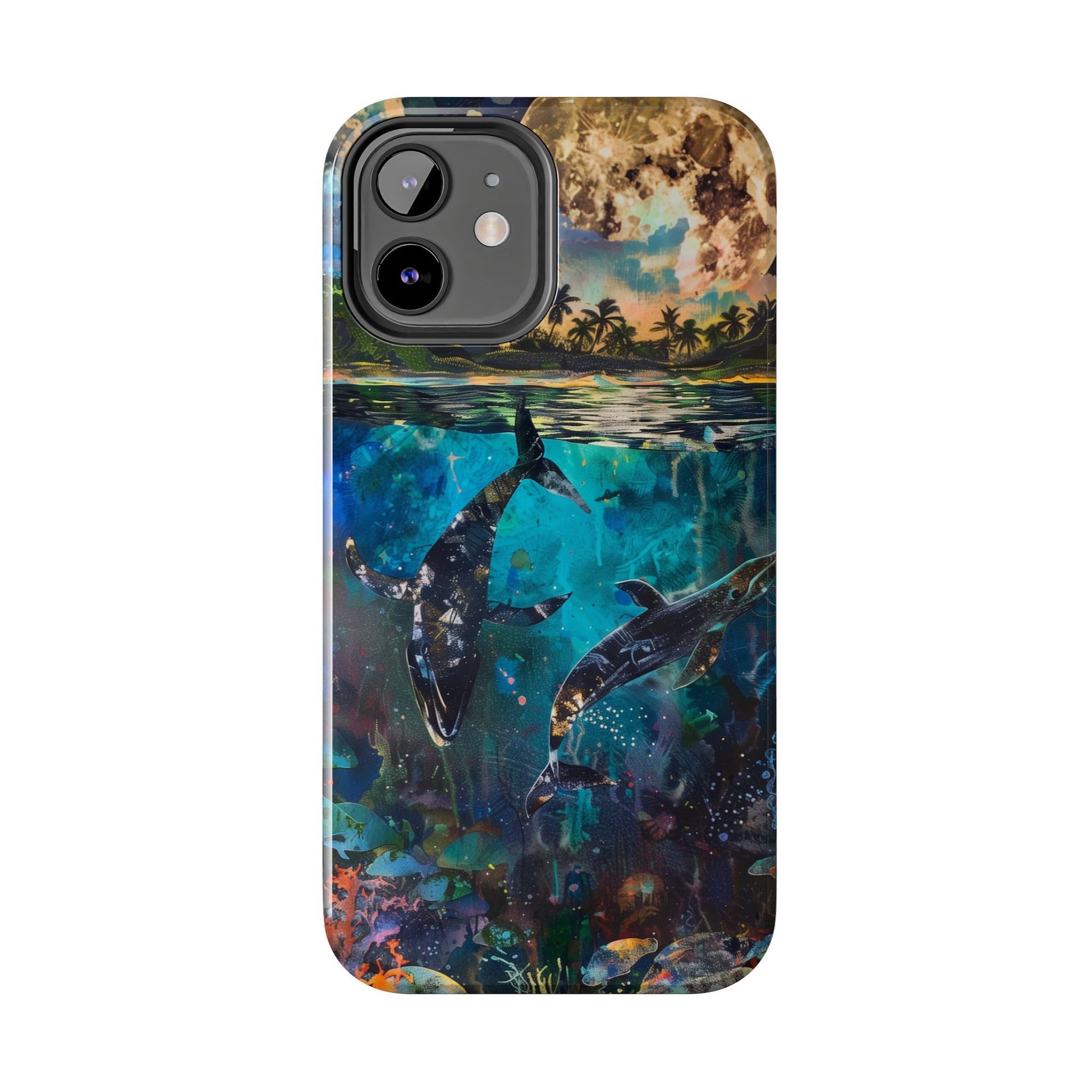 Abstract Moonlit Whales Underwater Phone Case - Durable and Stunning Protective Cover