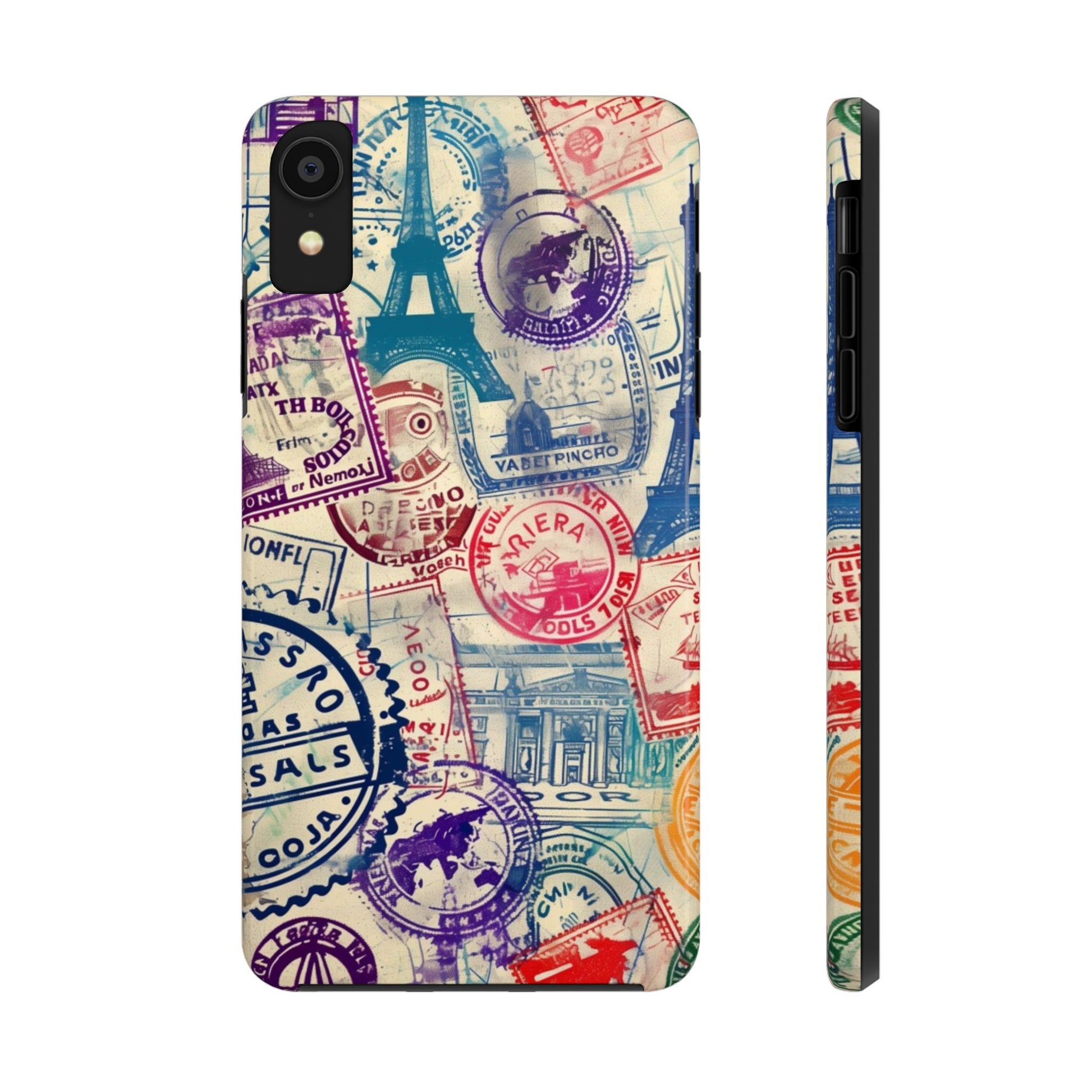 Travel Stamps Tough Phone Case - Durable Vintage Travel Stamps Design - Adventure Inspired Phone Case - Protective Case with travel stamps
