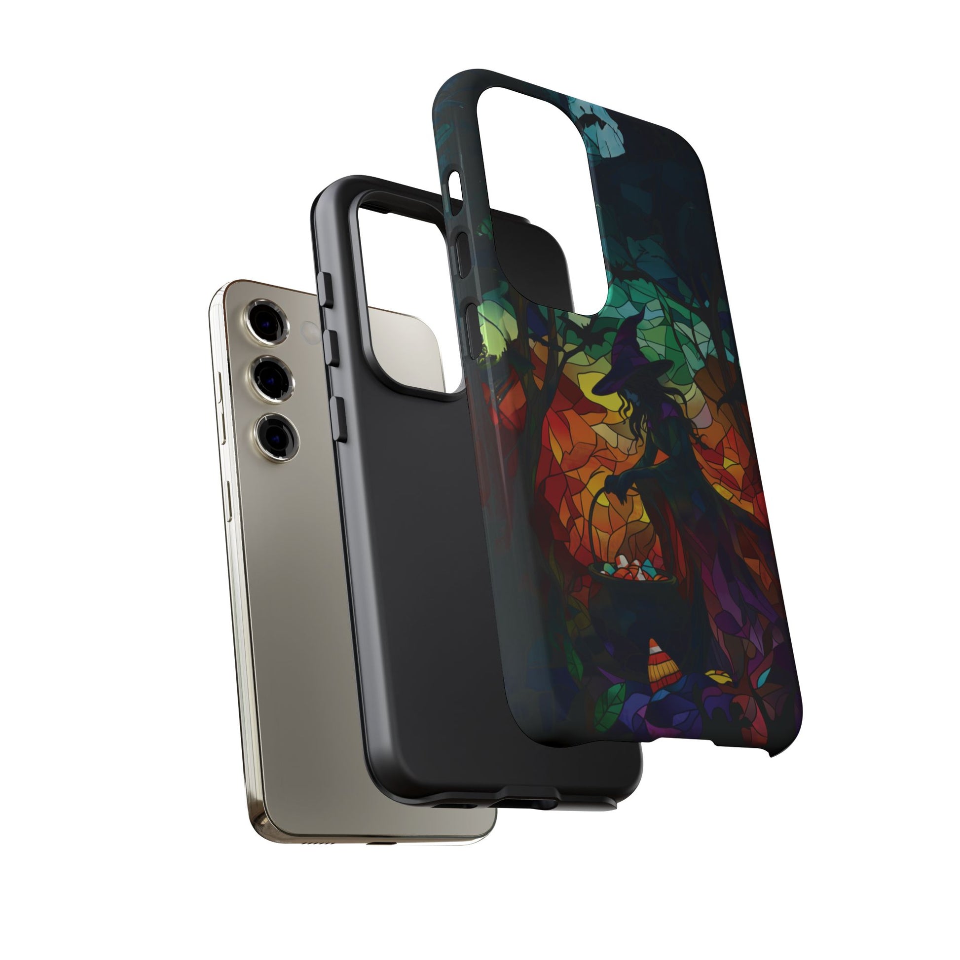 Halloween Witch Stained Glass Dark Academia Spooky Fall Witchy Pumpkin Bats Seasonal Fall Mosaic Case iPhone 13 14 15 16 Pro Max