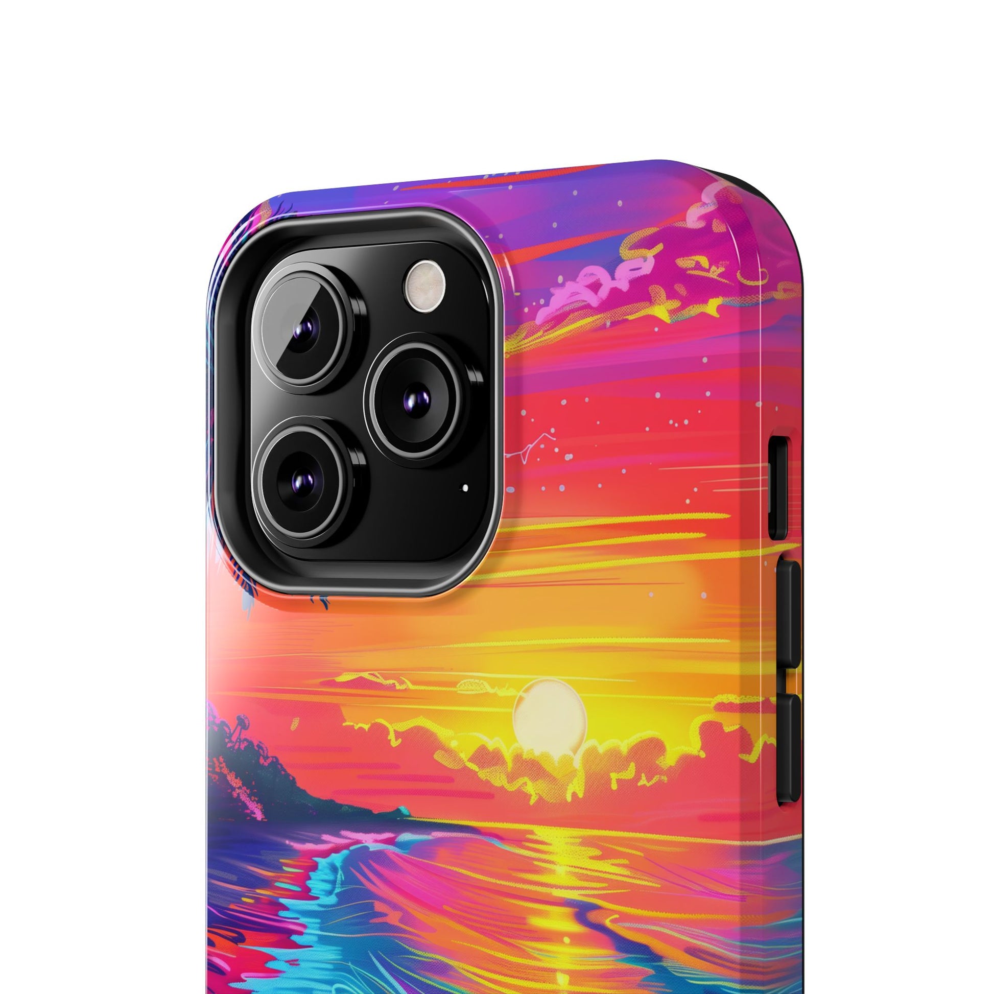 Tough Beach Sunrise Phone Case - Durable Case Lisa Frank Inspired Beach Art - Vibrant Beach Design - Colorful Phone Case for Beach Lovers