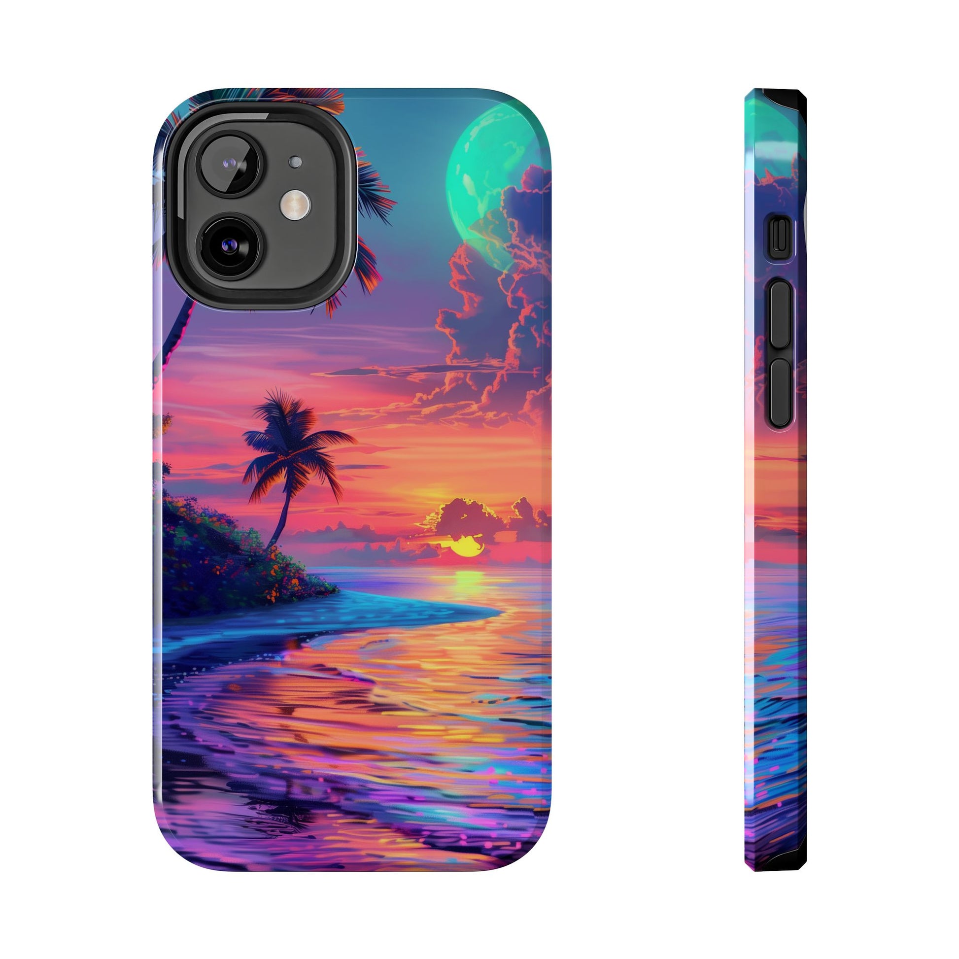 Tough Beach Scene Phone Case - Durable Phone Cover with Lisa Frank Inspired Beach Art - Protective Case with Vibrant Beach Design