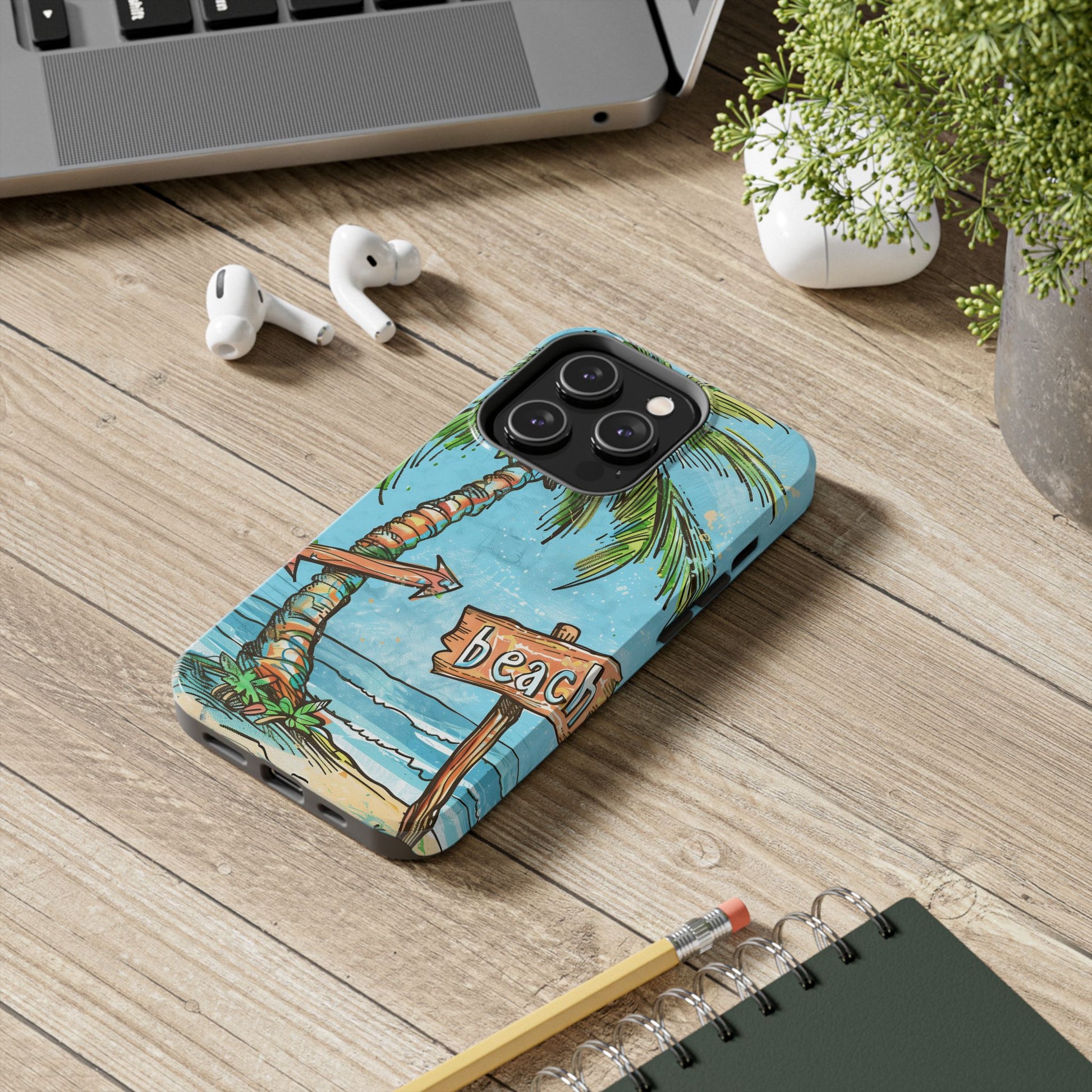 Durable Phone Case with Beach Scene and Palm Tree - Tropical Paradise Protective Cover