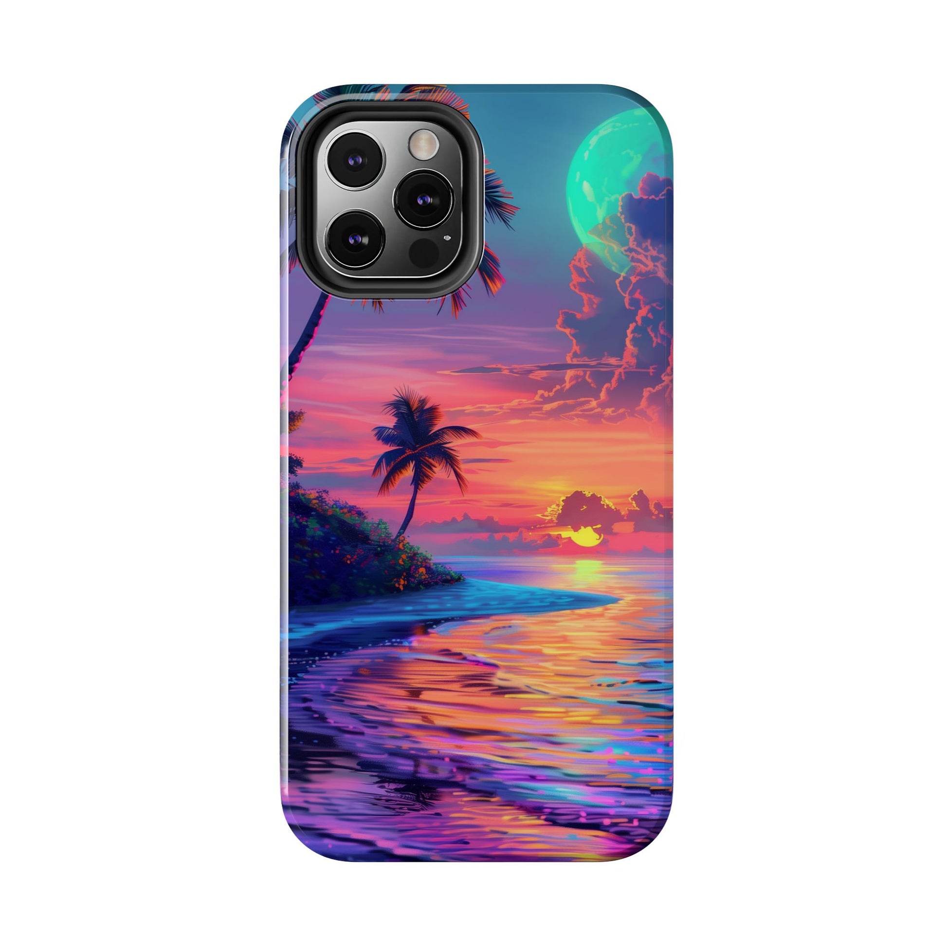 Tough Beach Scene Phone Case - Durable Phone Cover with Lisa Frank Inspired Beach Art - Protective Case with Vibrant Beach Design