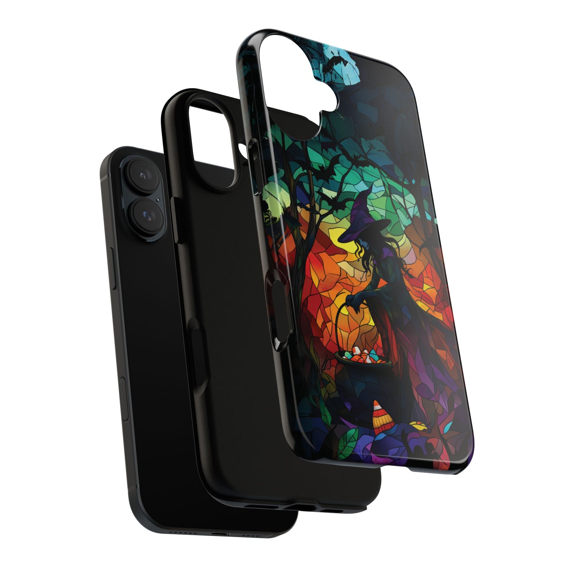 Halloween Witch Stained Glass Dark Academia Spooky Fall Witchy Pumpkin Bats Seasonal Fall Mosaic Case iPhone 13 14 15 16 Pro Max
